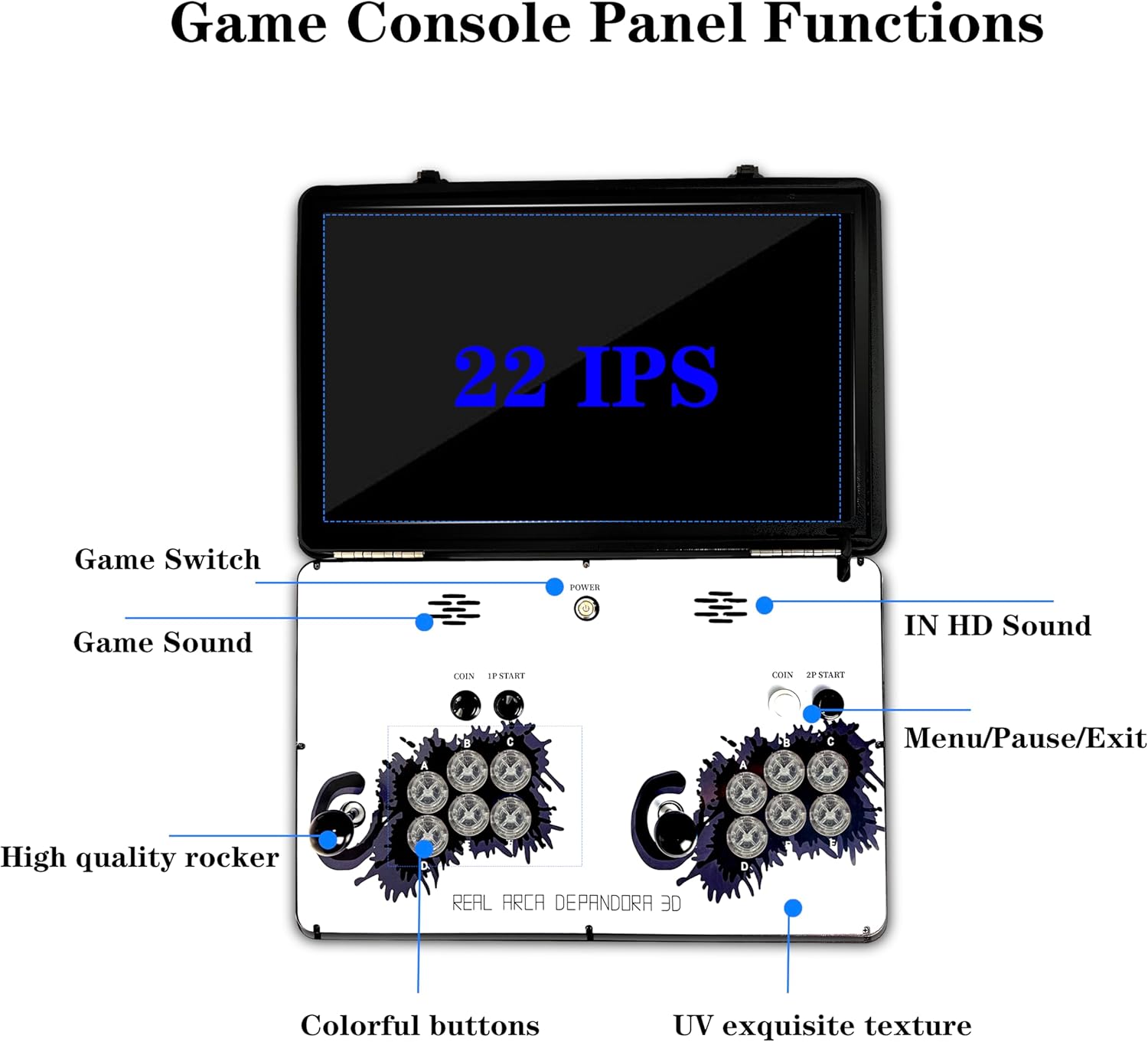 Portable 20000 in 1 Metal Box 3D Arcade Game Console, 22 inch Screen Retro Electronic Game Console, with Search/Hide/Save/Load/Pause Functions