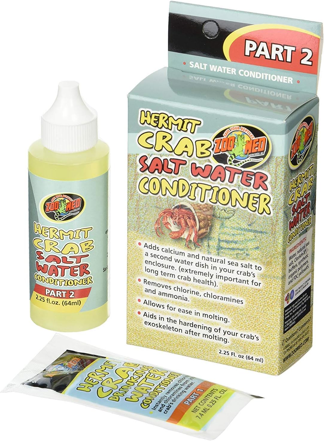(3 Pack) Zoo Med Hermit Crab Salt Water Conditioner, 2.25-Ounce Each