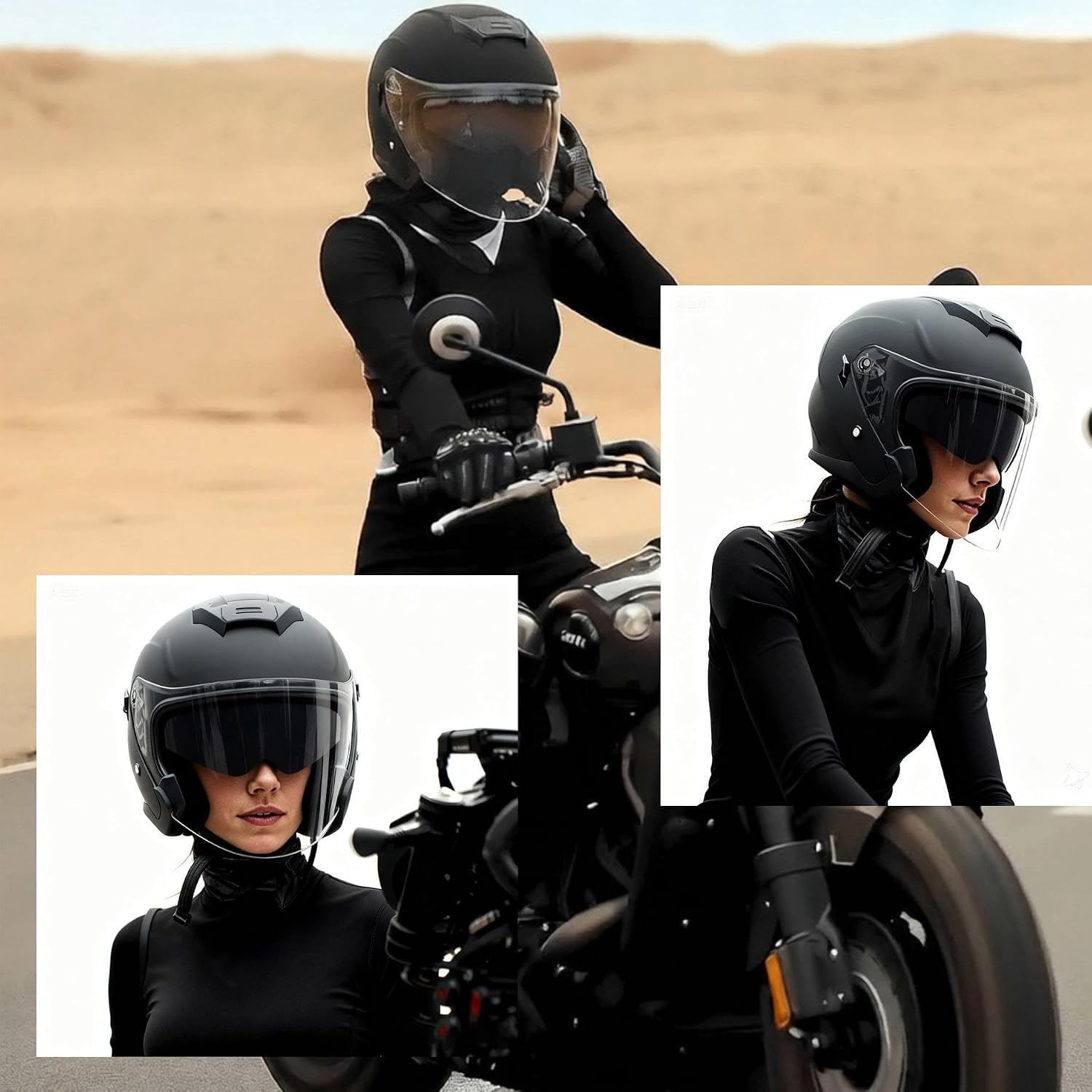 1Storm Motorcycle Open Face Helmet Scooter Classical Knight Bike Dual Lens/Sun Visor: HJK526