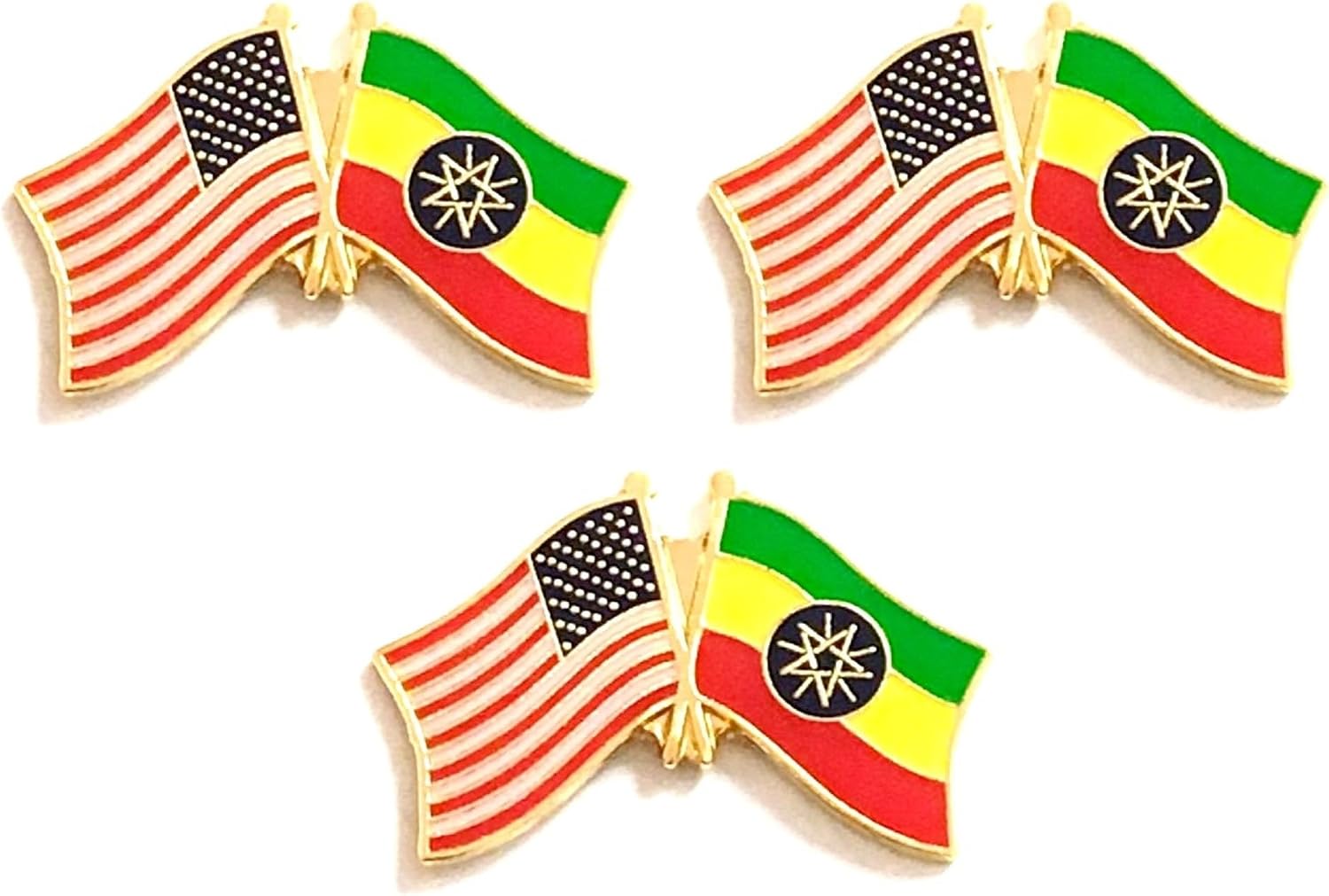 3 National Country Flag Crossed Enamel Flag Pins Pack of 3 Friendship Double Flags