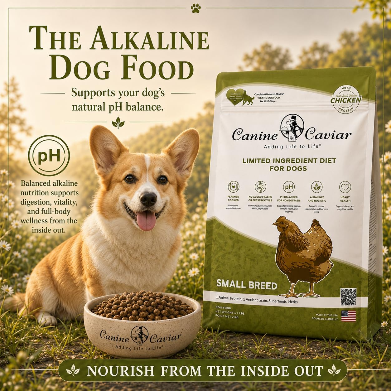 Canine Caviar - Open Range: Water Buffalo & Chickpea Alkaline Dry Dog Food, Limited Ingredients, Gluten-Free, Based on Science & Research, Veterinary Alternative Diet (22 Pound Bag)
