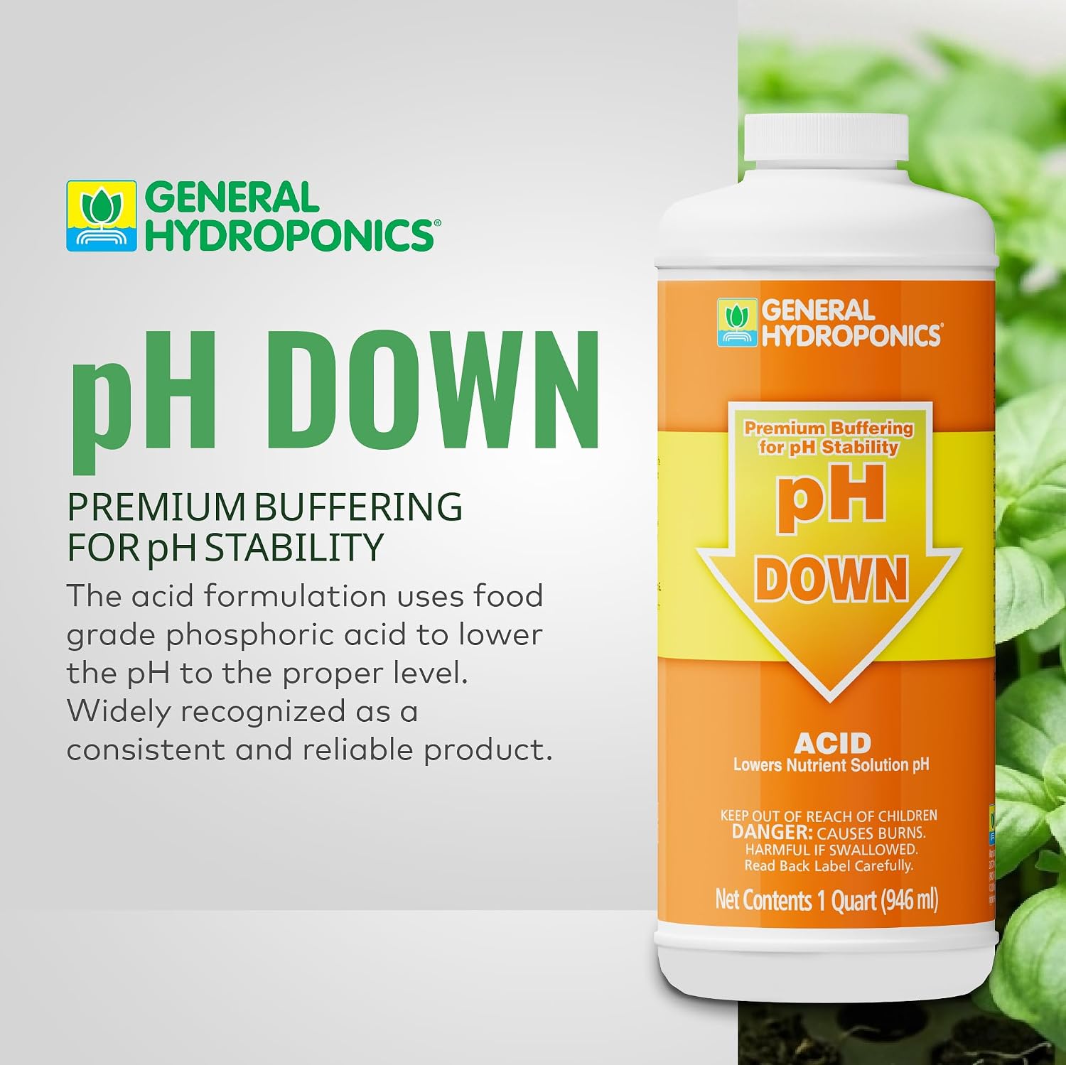 General Hydroponics pH Up Liquid Premium Buffering For pH Stability, Quart
