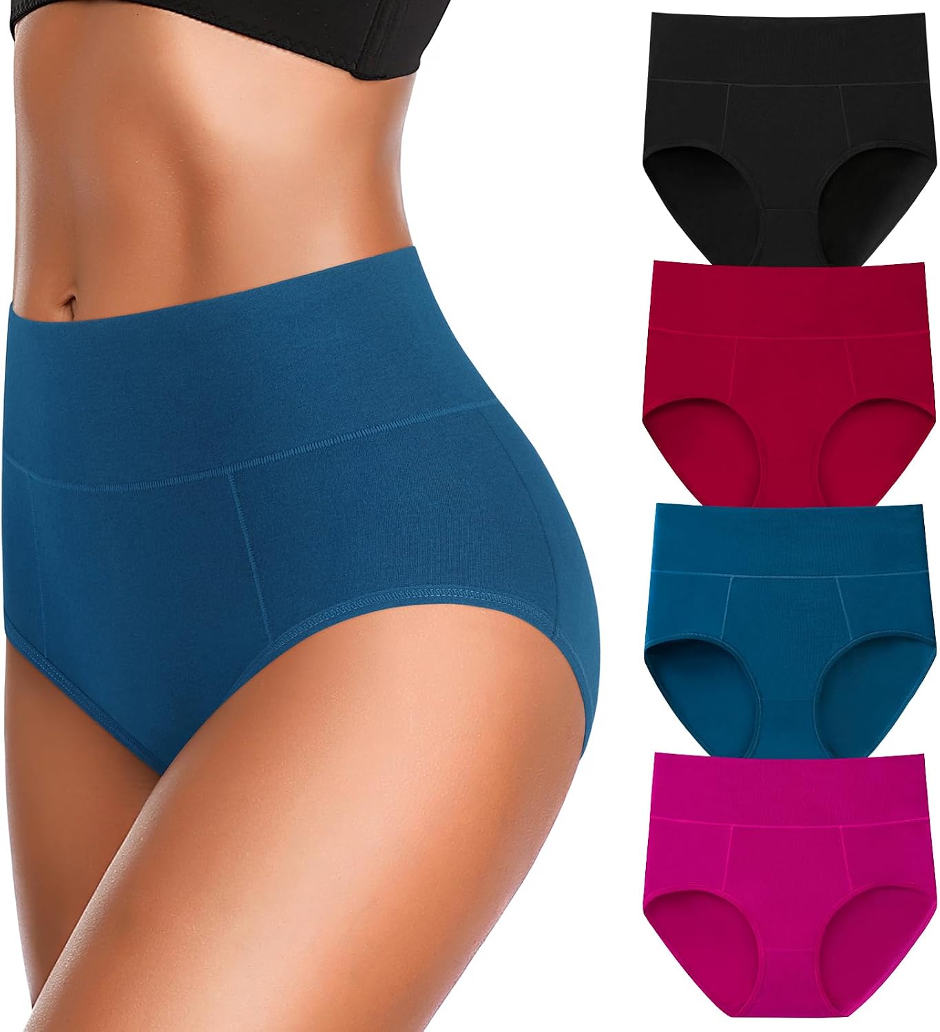 Eiggam Underwear for Women Cotton High Waist Panties Full Coverage Briefs Soft Strech Ladies Breathable Panties-Multi Pack