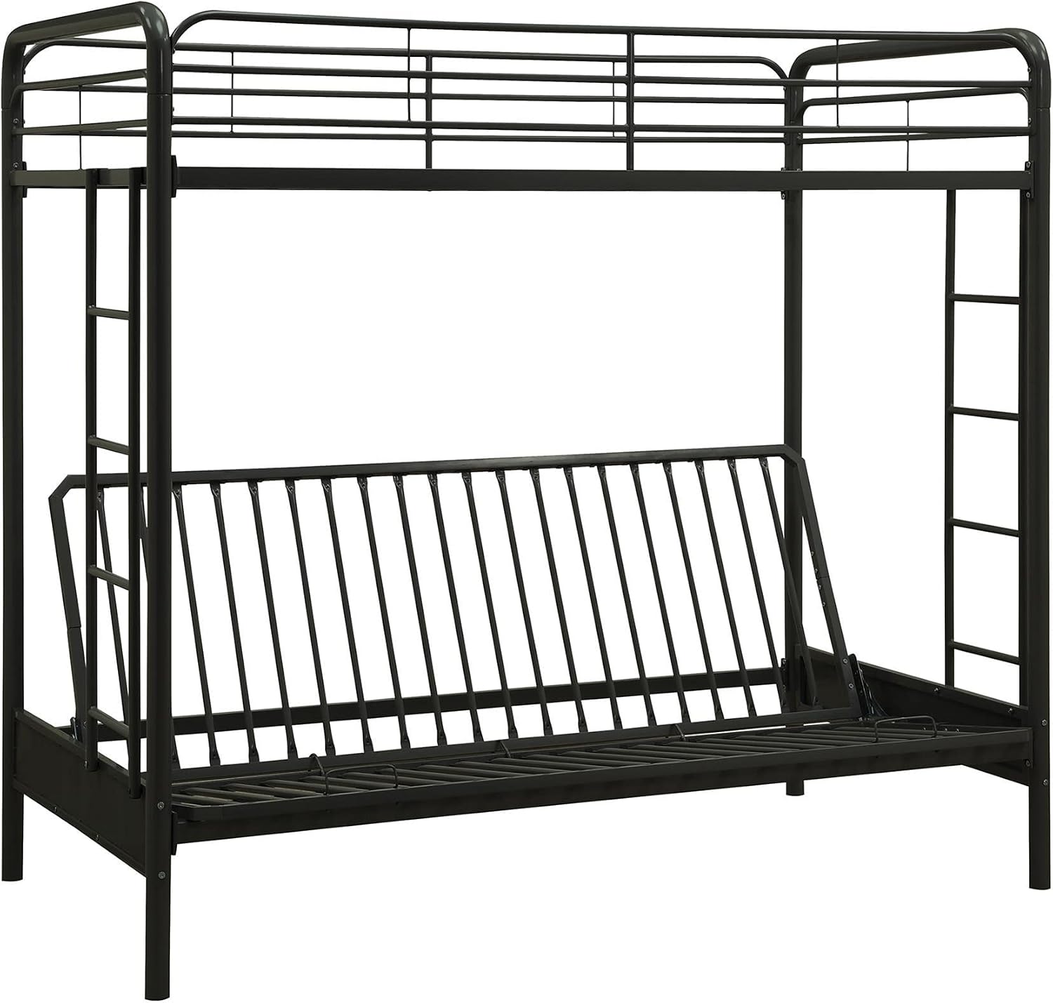DHP Twin-Over-Futon Convertible Couch and Bed with Metal Frame, Ladder and Guardrails - Black