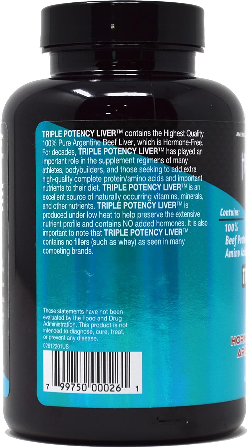 Healthy 'N Fit Triple Potency Liver (100 Capsules) - Pure Argentine Desiccated Beef Liver. Hormone Free, Pasture Raised, No Fillers.