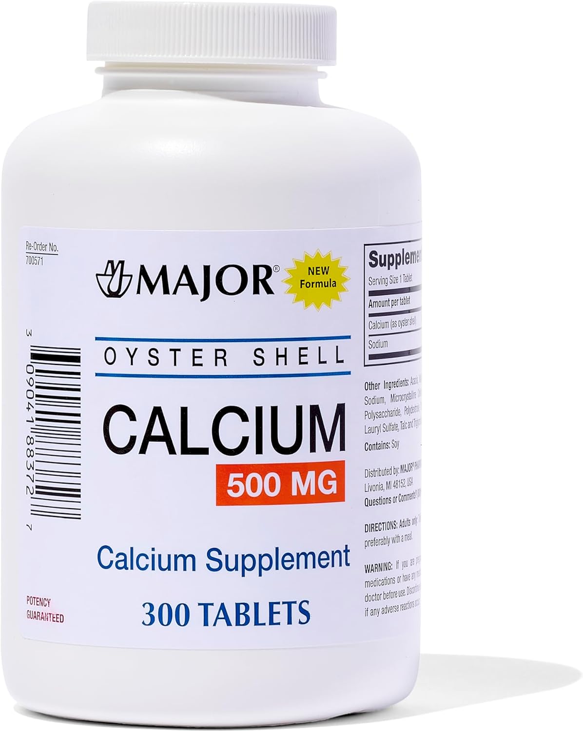 Major Oyster Shell Calcium 500 mg - Daily Calcium Supplement - 300 Tablets (1-Pack)