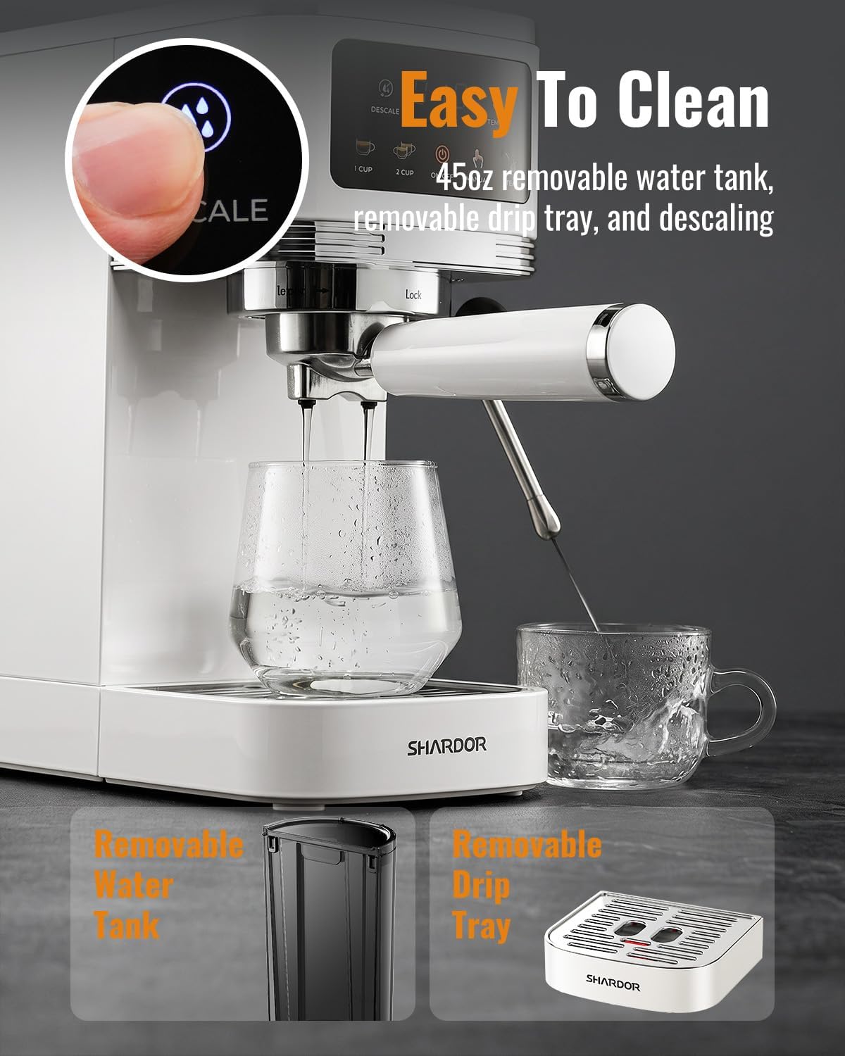 SHARDOR Espresso Machine 20 Bar, Professional Espresso Machine with Milk Frother and Touchscreen, Expresso Coffee Machines with Adjustable Temperature,for Cappuccino, Latte, Stainless Steel, White