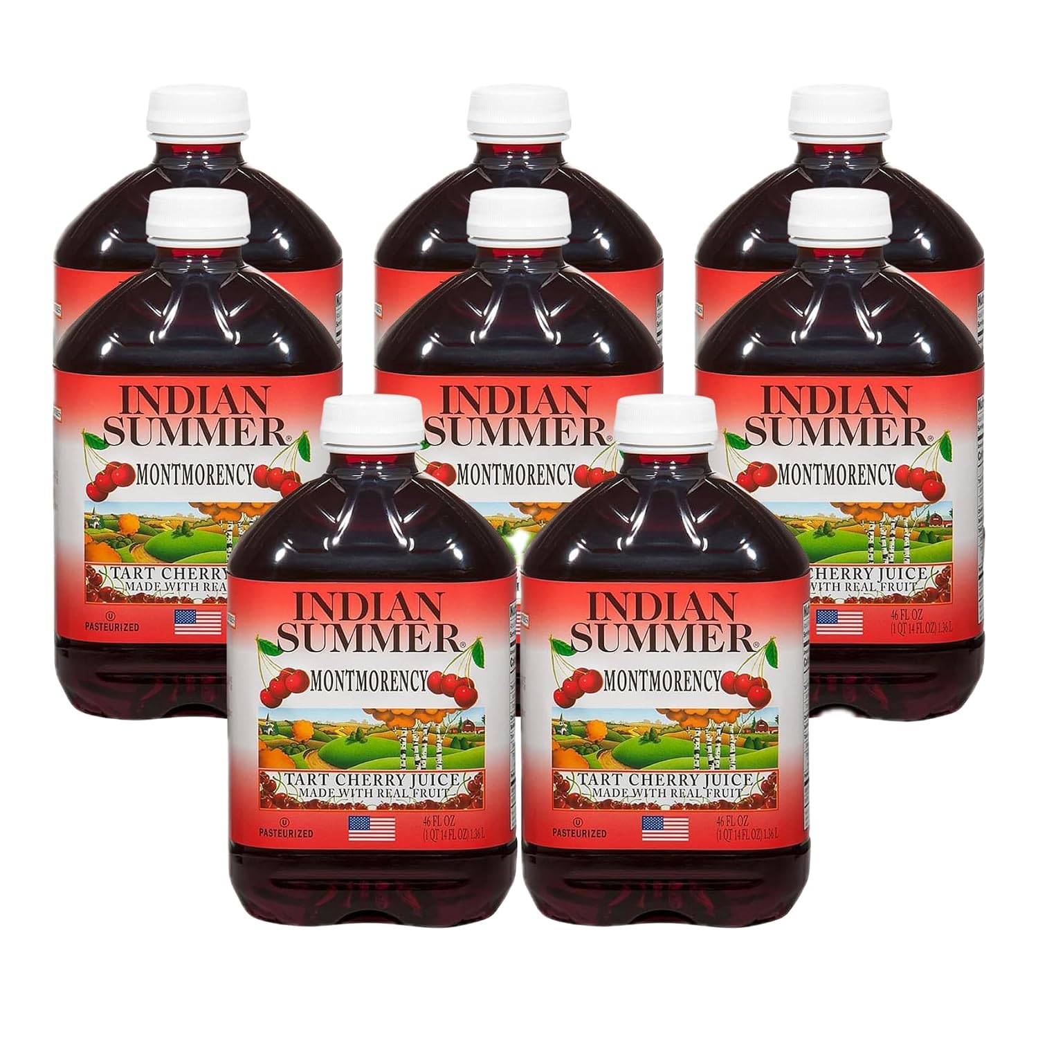 Indian Summer 100% Tart Cherry Juice, Montmorency Cherry Juice, 46 Ounce (Pack of 8)