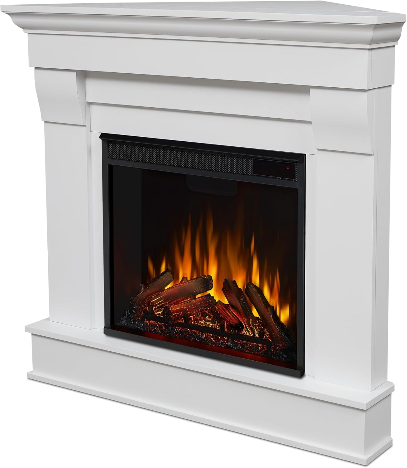 Real Flame Chateau 41" Corner Electric Fireplace with Mantel for Living Room or Bedroom, Replaceable Fireplace Insert Heater, Realistic Log and Flame Effect, Remote Control, Timer.