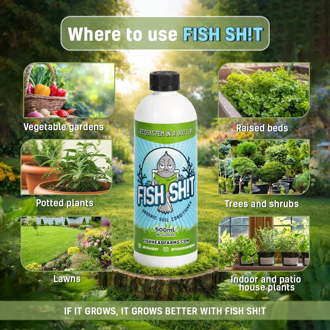 Fish Head Farms Organic Liquid Soil Conditioner, 500ml, Living Biology for Indoor & Outdoor Plants, Root Growth, Nutrient Uptake & Water Efficiency