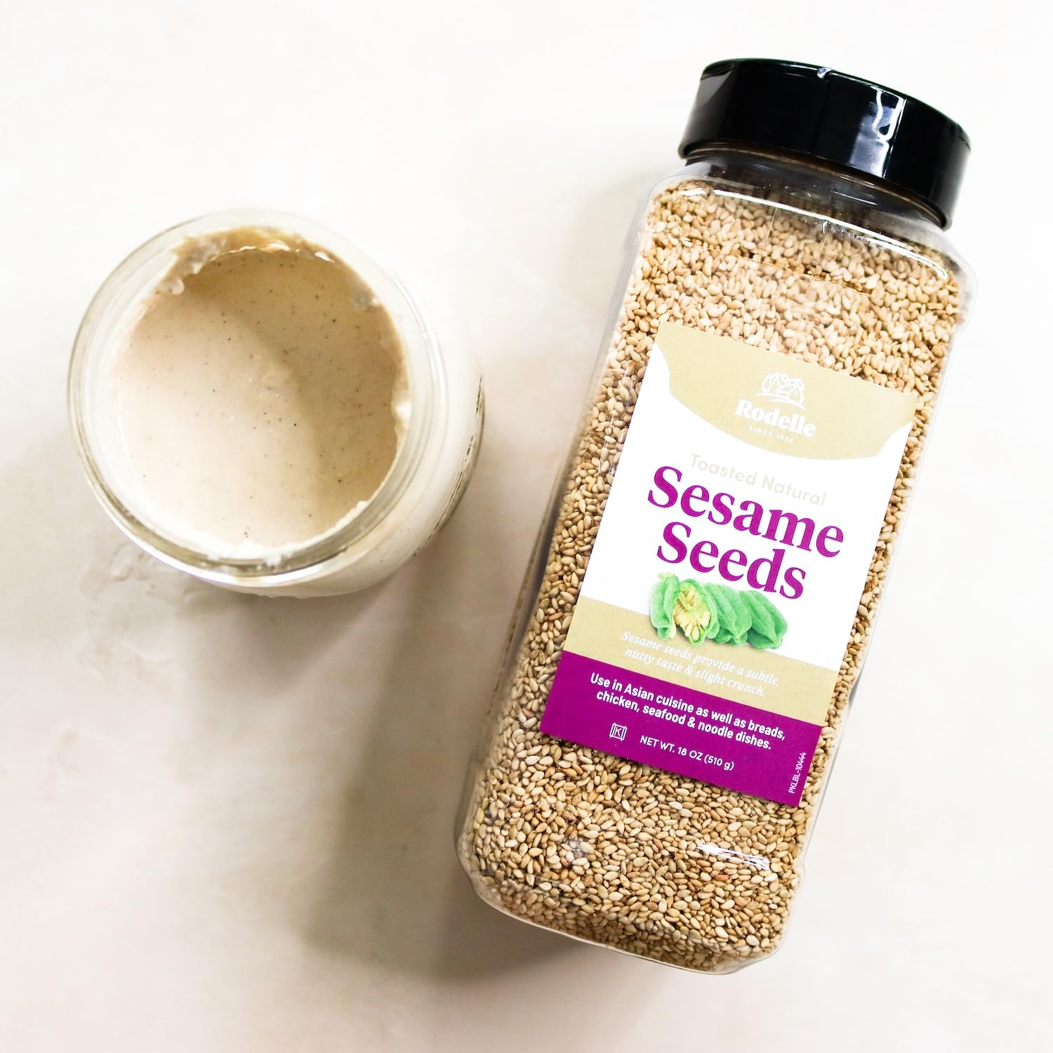 Rodelle Toasted Natural Sesame Seeds, No Artificial Flavors, Kosher, 18 Oz | Nutty toasted sesame seeds for salads, stir-fries, baking and garnish, no artificial flavors, kosher