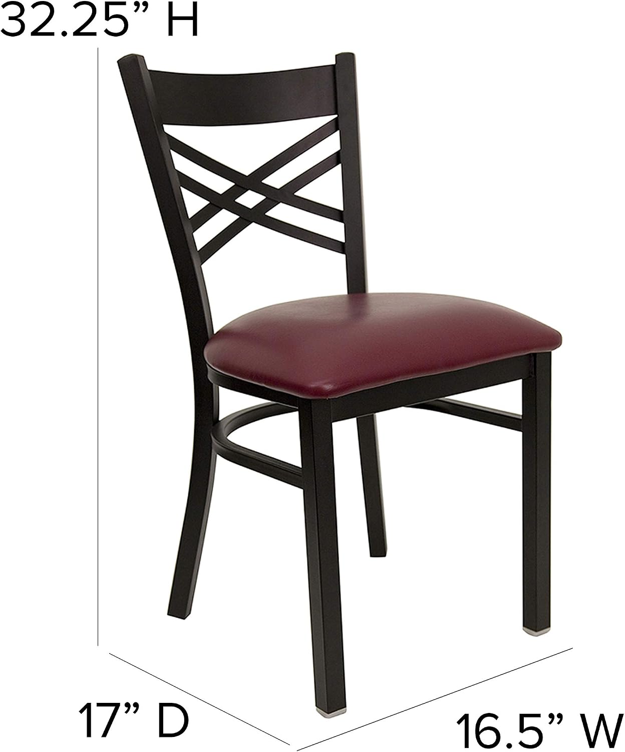 Flash Furniture Hercules Series "X" Back Metal Restaurant Chairs, Modern Upholstered Armless Dining Chairs for Restaurants/Kitchens, Set of 2, Black
