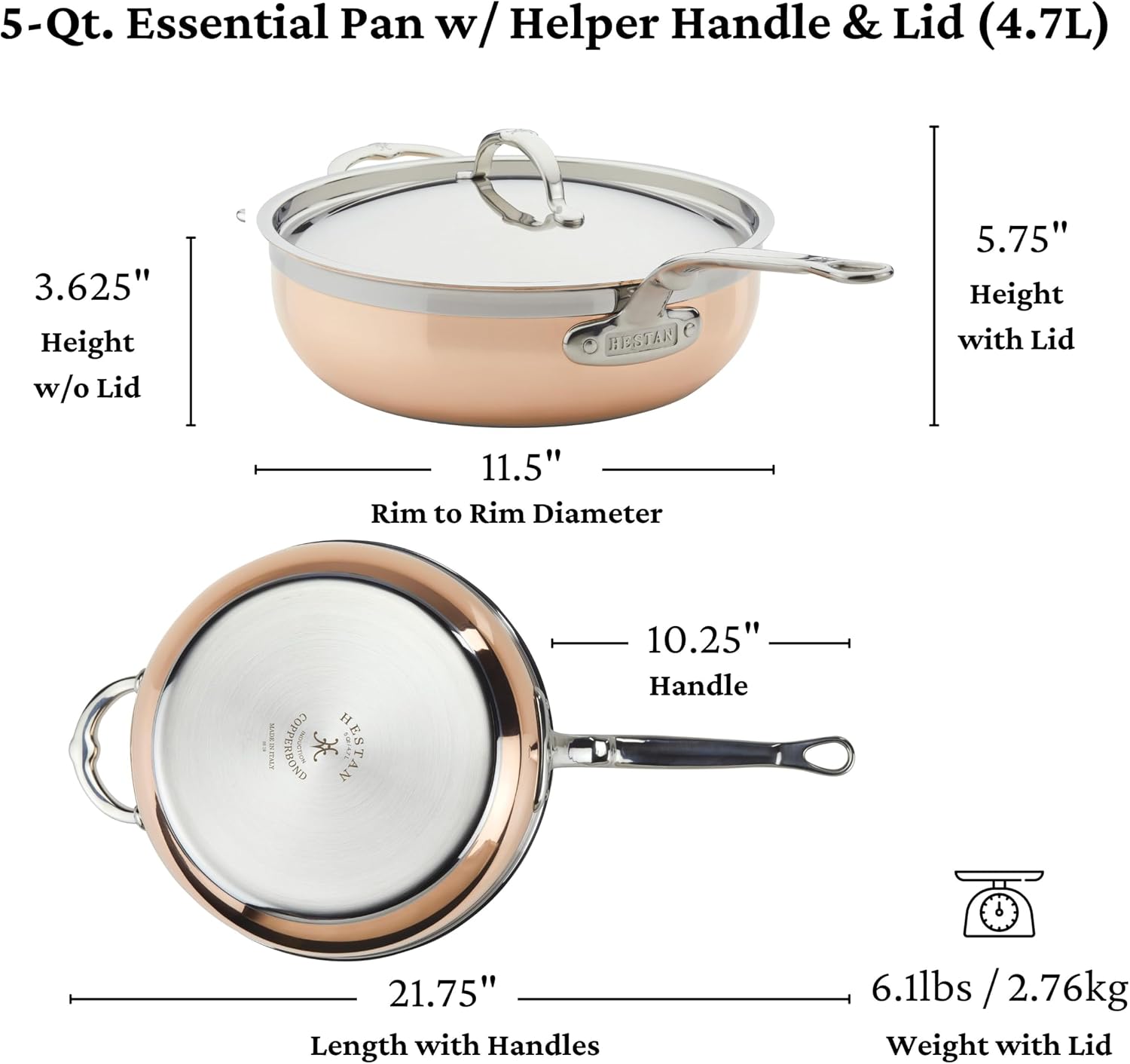 Hestan - CopperBond Collection - 100% Pure Copper Frying Pan, Induction Cooktop Compatible, 8.5-Inch