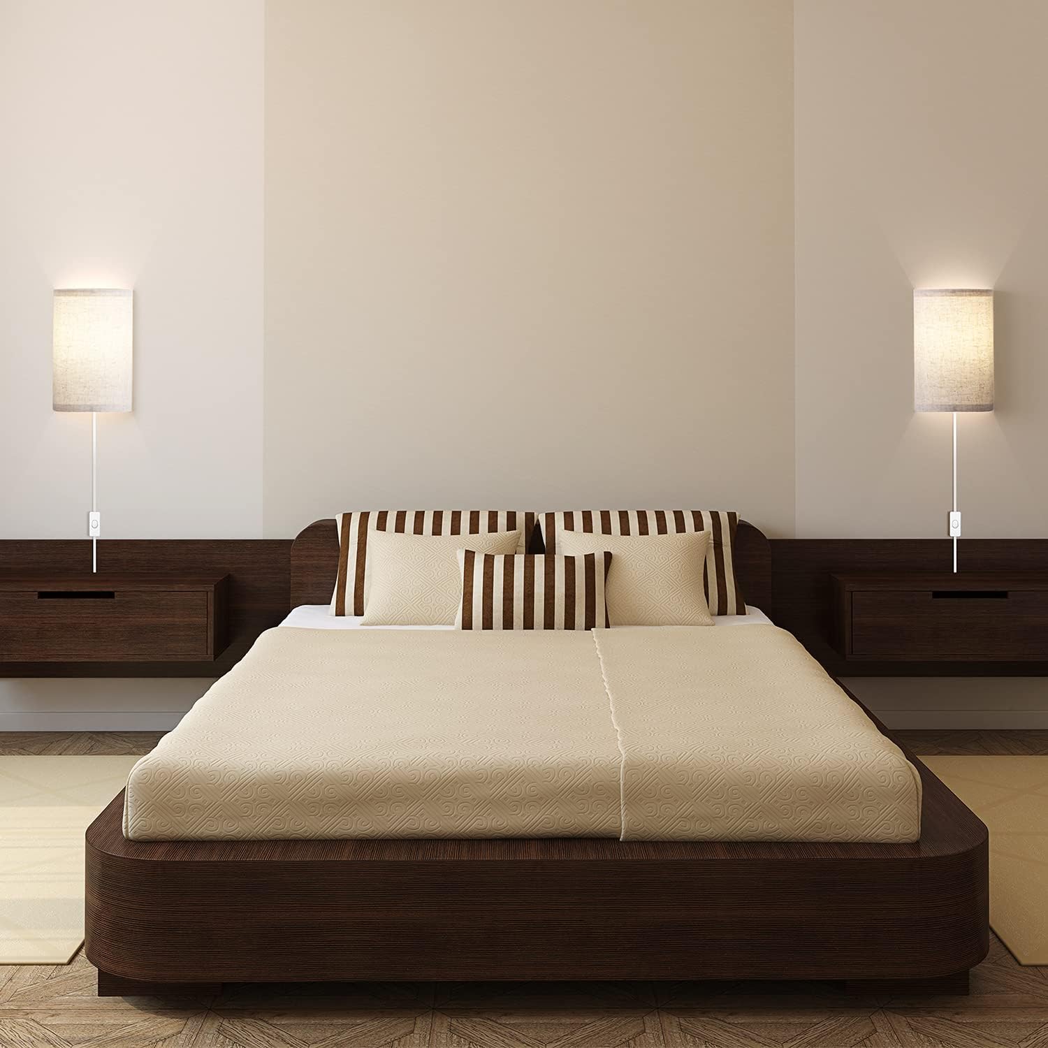 AVV Wall Sconces Set of Two, Wall Lamp Plug in with On/Off Switch, 2700K 4000K 5000K Selectable, Wall Lights for Bedroom, Living Room