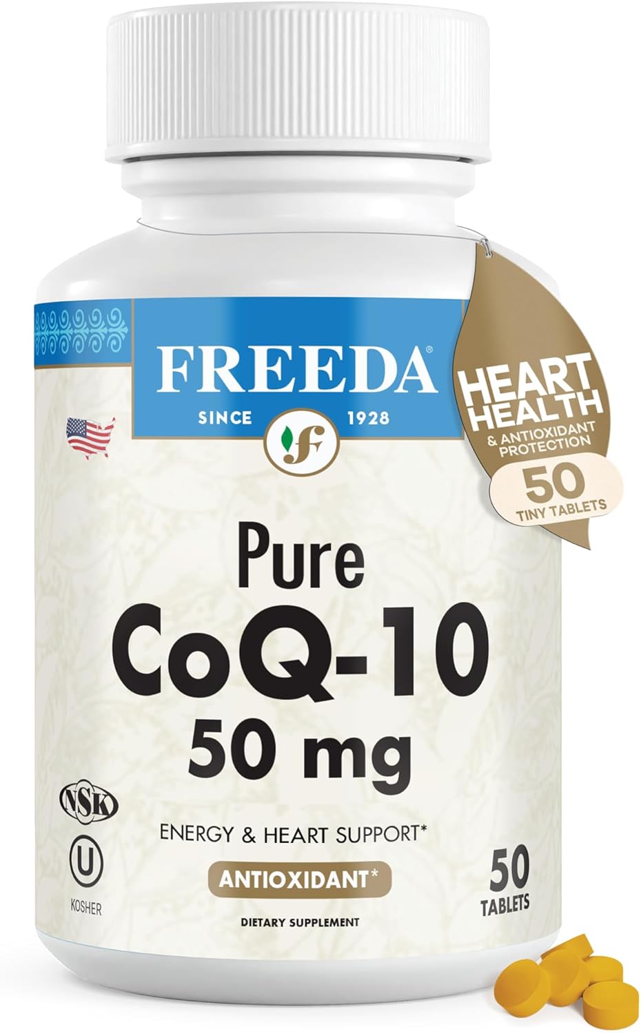 FREEDA CoQ10 50mg Vegan Coenzyme Q10 Supplement - 50 Count | Vegan Coq10 Supplement with 50mg Pure Ubiquinone to Support Cardiovascular Wellness