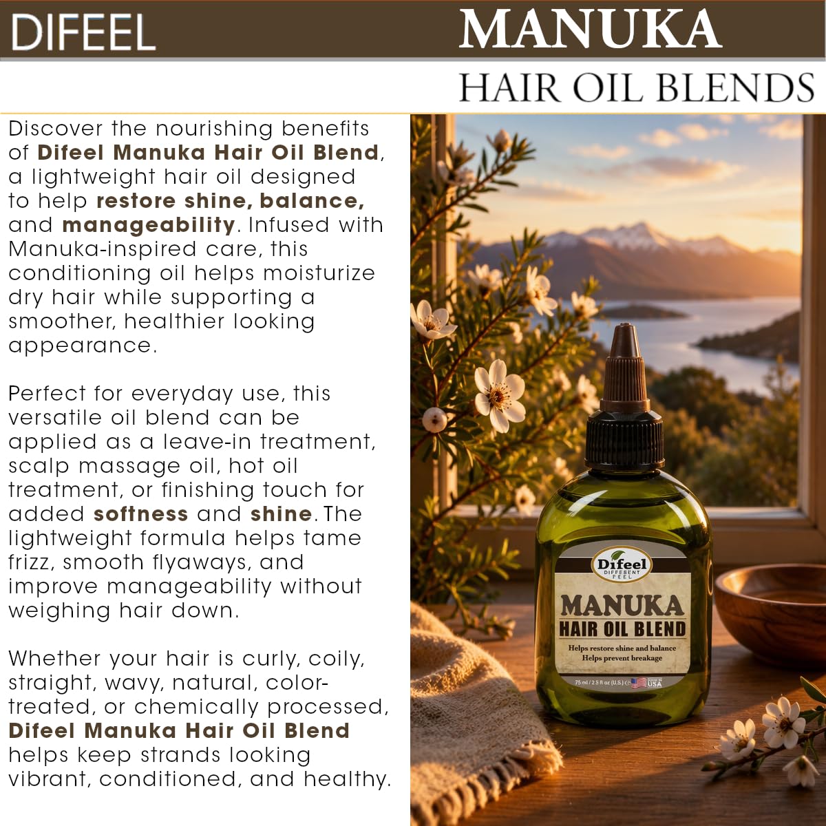 Difeel Soy Hair Oil Blend - Travel Size 2.5 Ounce