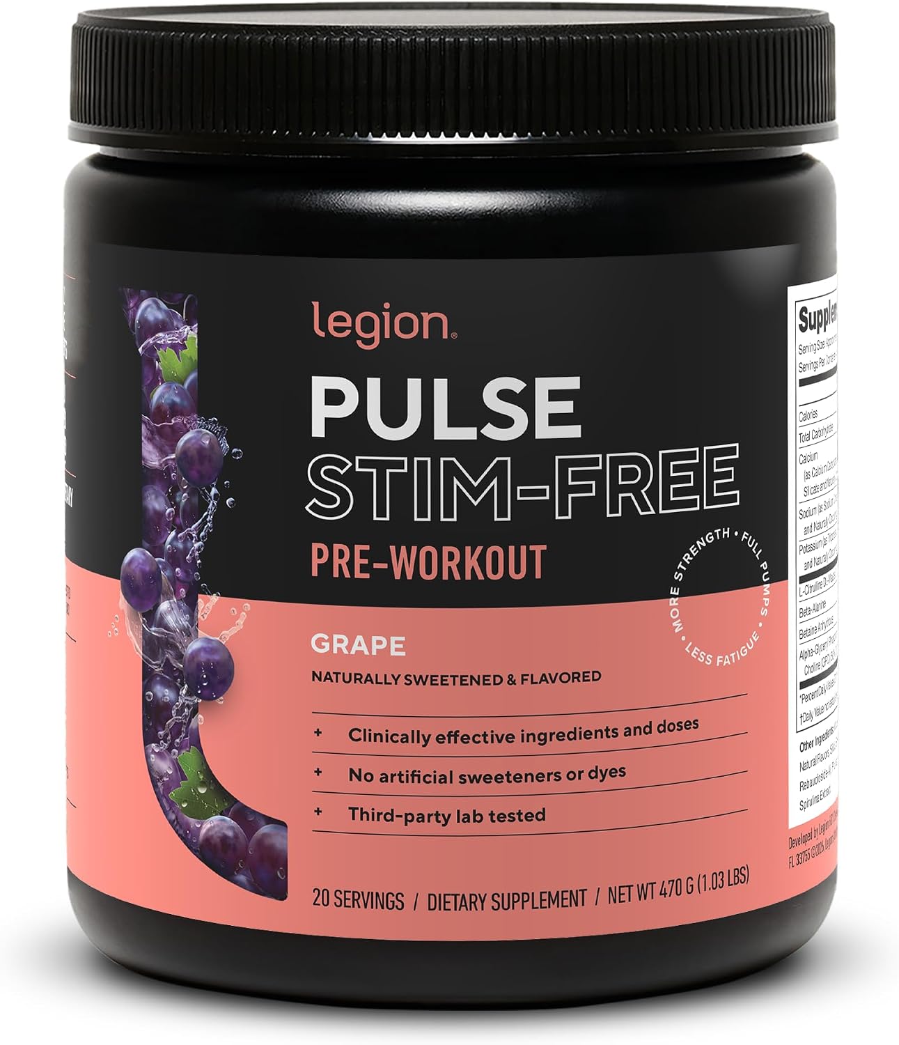 LEGION Pulse Pre Workout Supplement - All Natural Nitric Oxide Preworkout Drink to Boost Energy, Creatine Free, Naturally Sweetened, Beta Alanine, Citrulline, Alpha GPC (Caffeine Free Blue Razz)