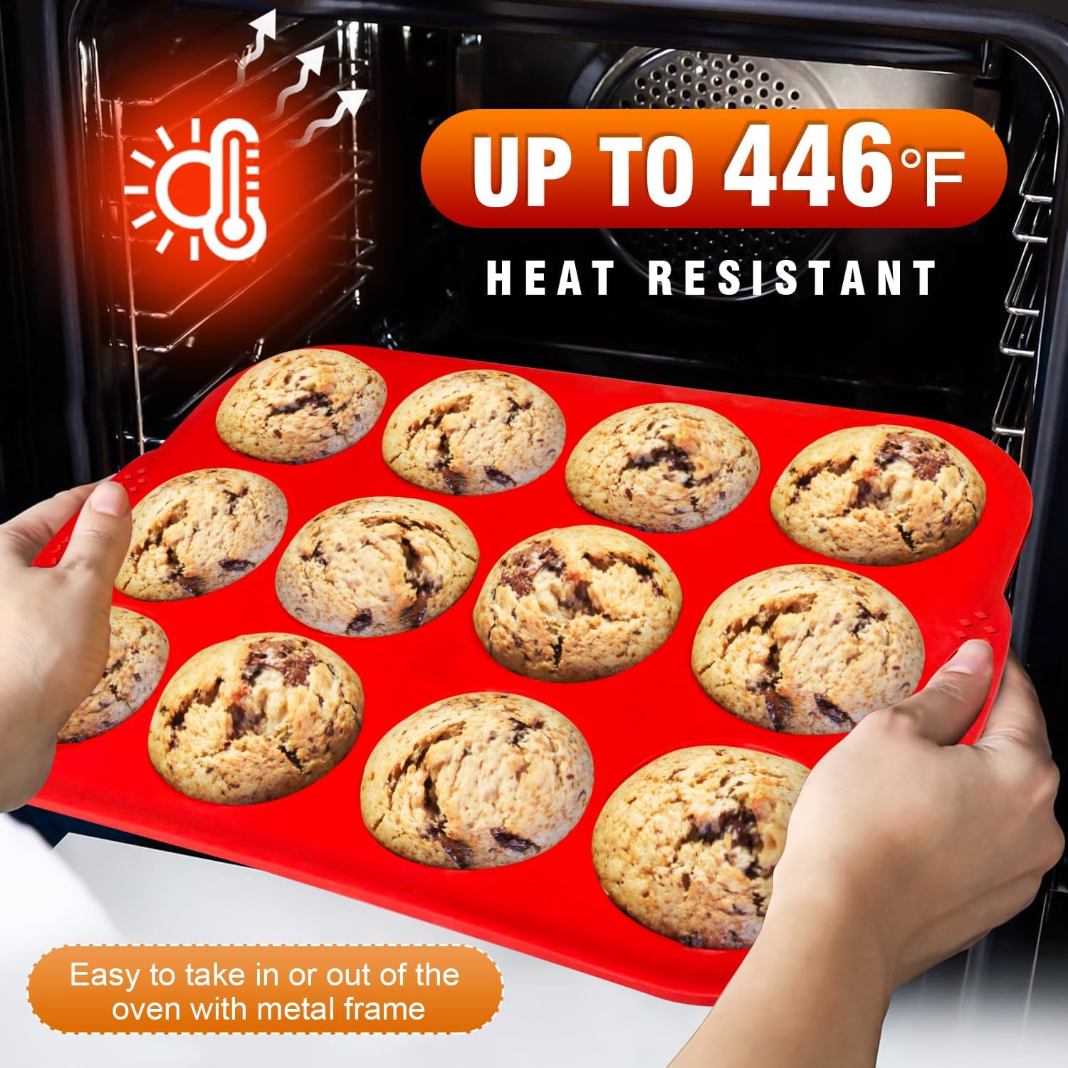 Walfos Silicone Texas Muffin Pan - 6 Cup Jumbo Silicone Cupcake Pan, Non-Stick, Just Release! Perfect for Egg Muffin