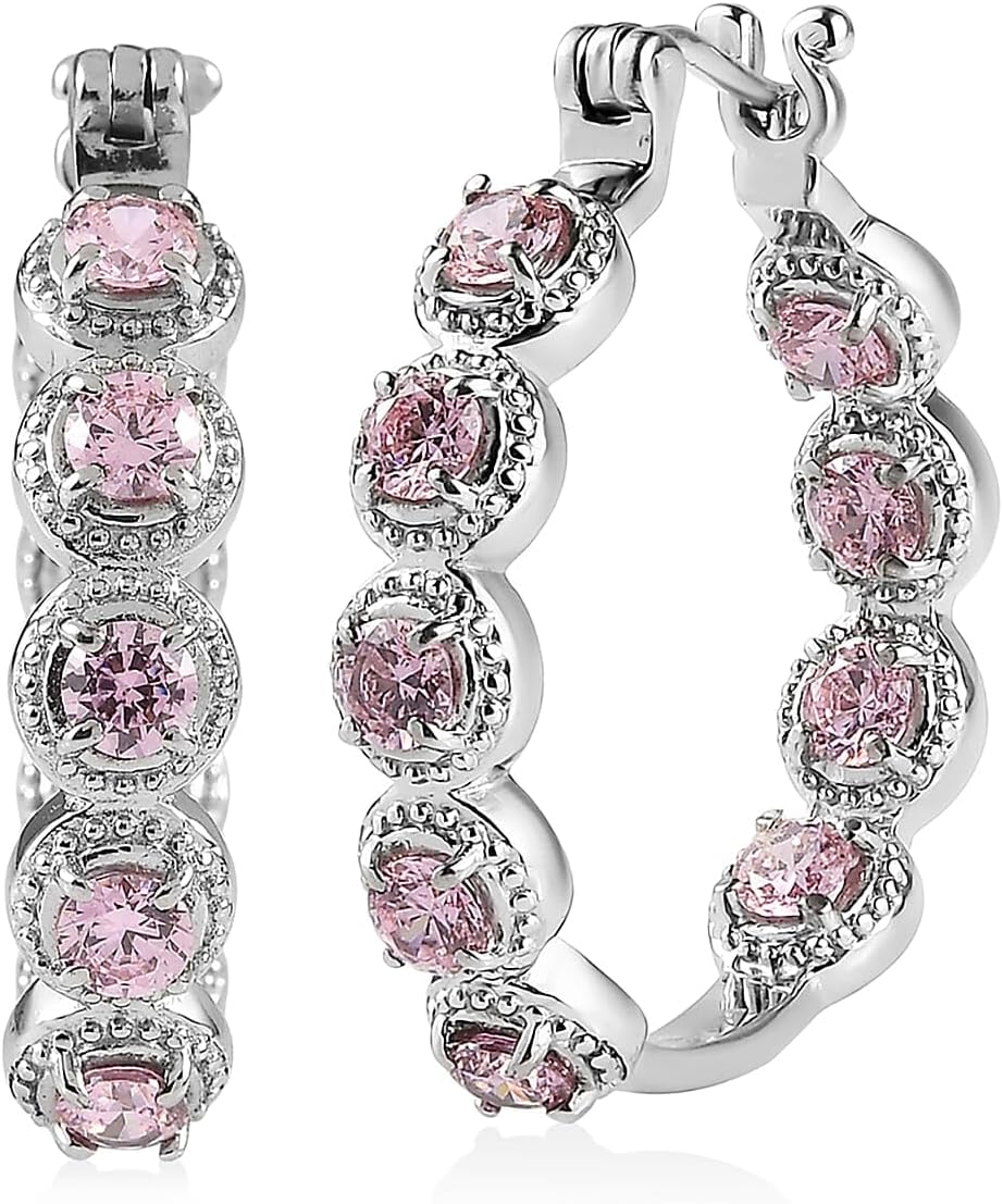 Pink Cubic ZirconiaEarrings in Stainless Steel