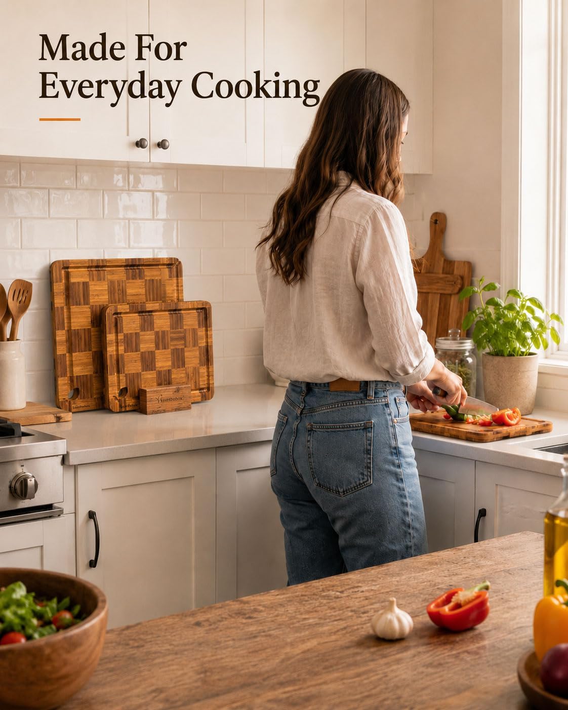 Cutting Boards for Kitchen, Wooden Chopping Board for Meat, Vegetables and Fruit, 18" x 12" XL Deep Carbonized Bamboo Board for Meal Prep, Serving, Daily Cooking and Kitchen Counter