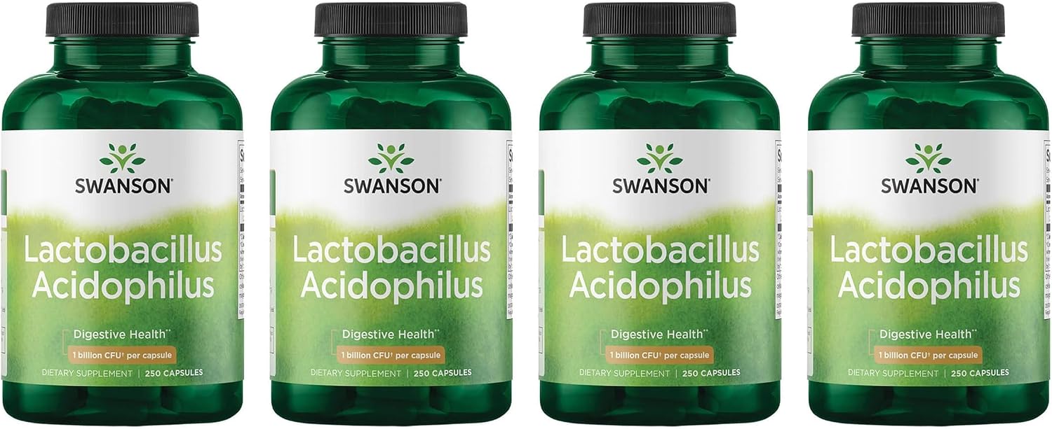 Swanson Lactobacillus Acidophilus Probiotic for Adults Seeking Daily Digestive and Bowel Health Support with 1 Billion CFU - Acid-Resistant (250 Capsules, 3 Pack)