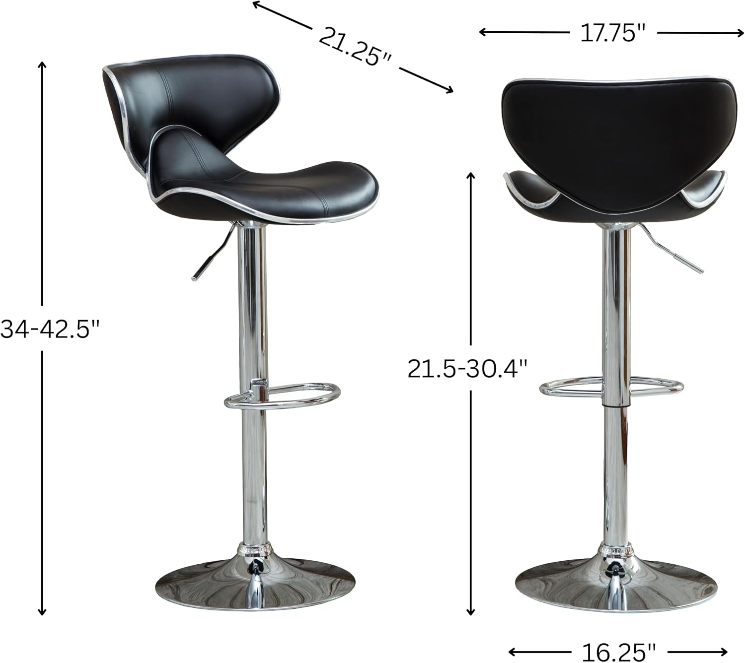 Roundhill Furniture Masaccio Cushioned Leatherette Upholstery Airlift Adjustable Swivel Barstool with Chrome Base, Set of 2, Blue