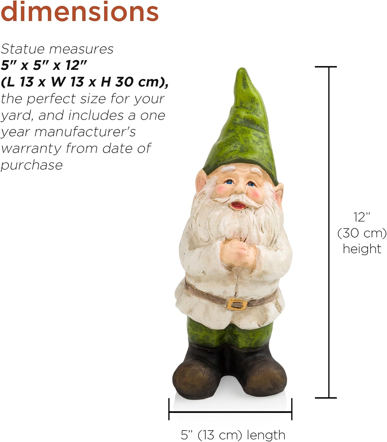 Alpine Corporation 12" Tall Traditional Outdoor Garden Gnome Yard Statue Decoration