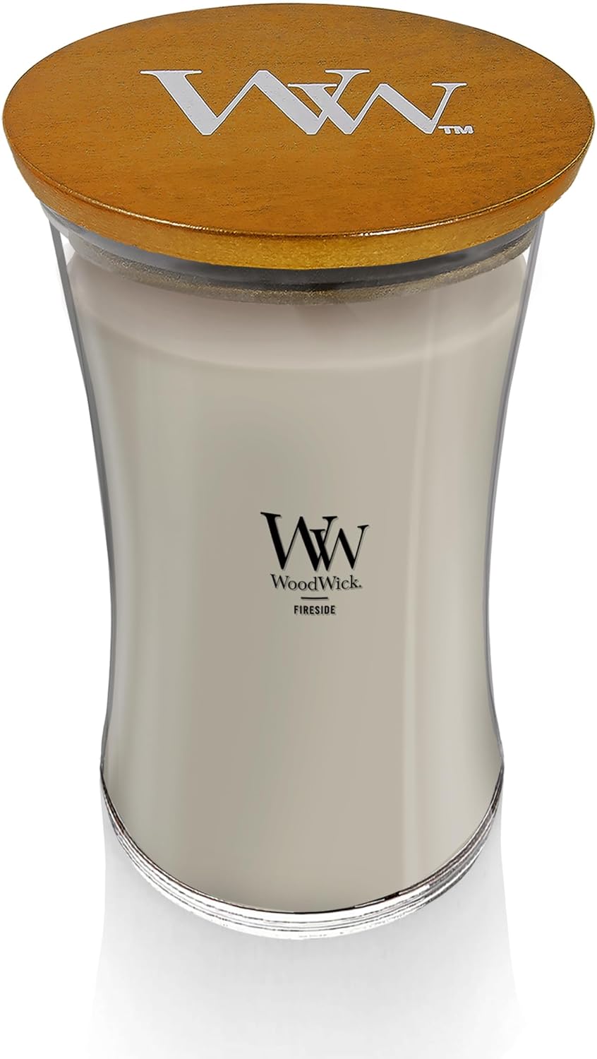 WoodWick Fireside Holiday Candle Gifts for Women and Men, 9.7 oz Medium Hourglass Candle with Crackling Wick