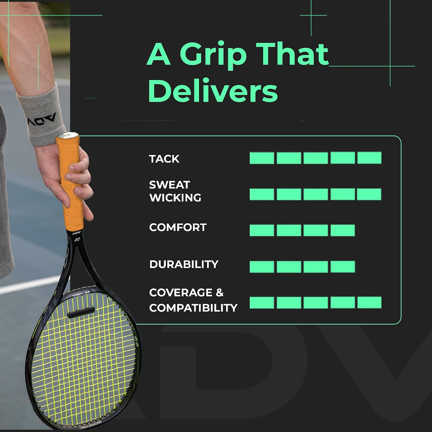 ADV MaxTac Tennis Overgrip, Tacky Moisture-Wicking Grip (Orange, 12-Pack)