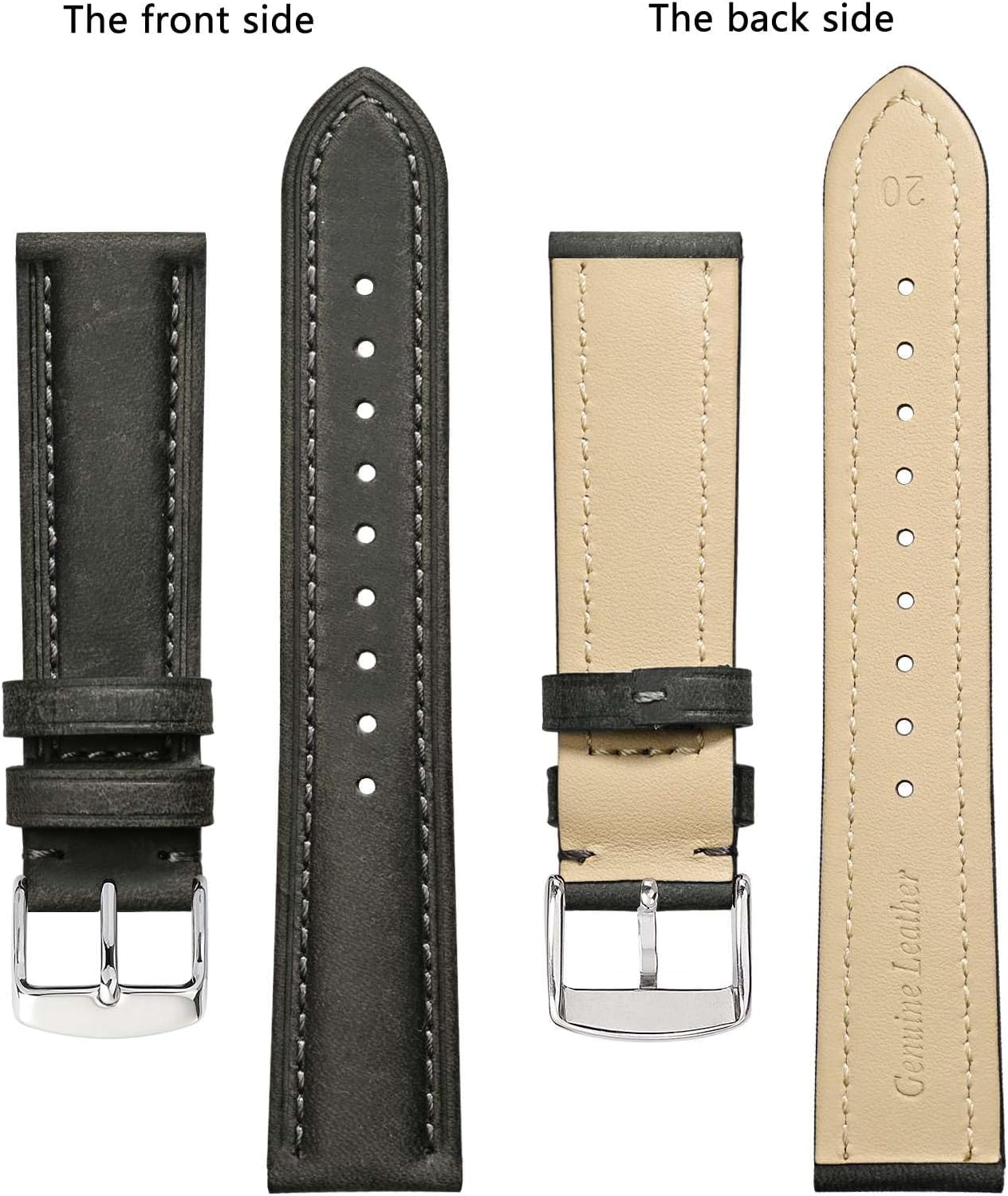 BISONSTRAP Watch Strap, Vintage Leather Replacement Bracelet, Band Width-14mm 15mm 16mm 17mm 18mm 19mm 20mm 21mm 22mm 23mm 24mm
