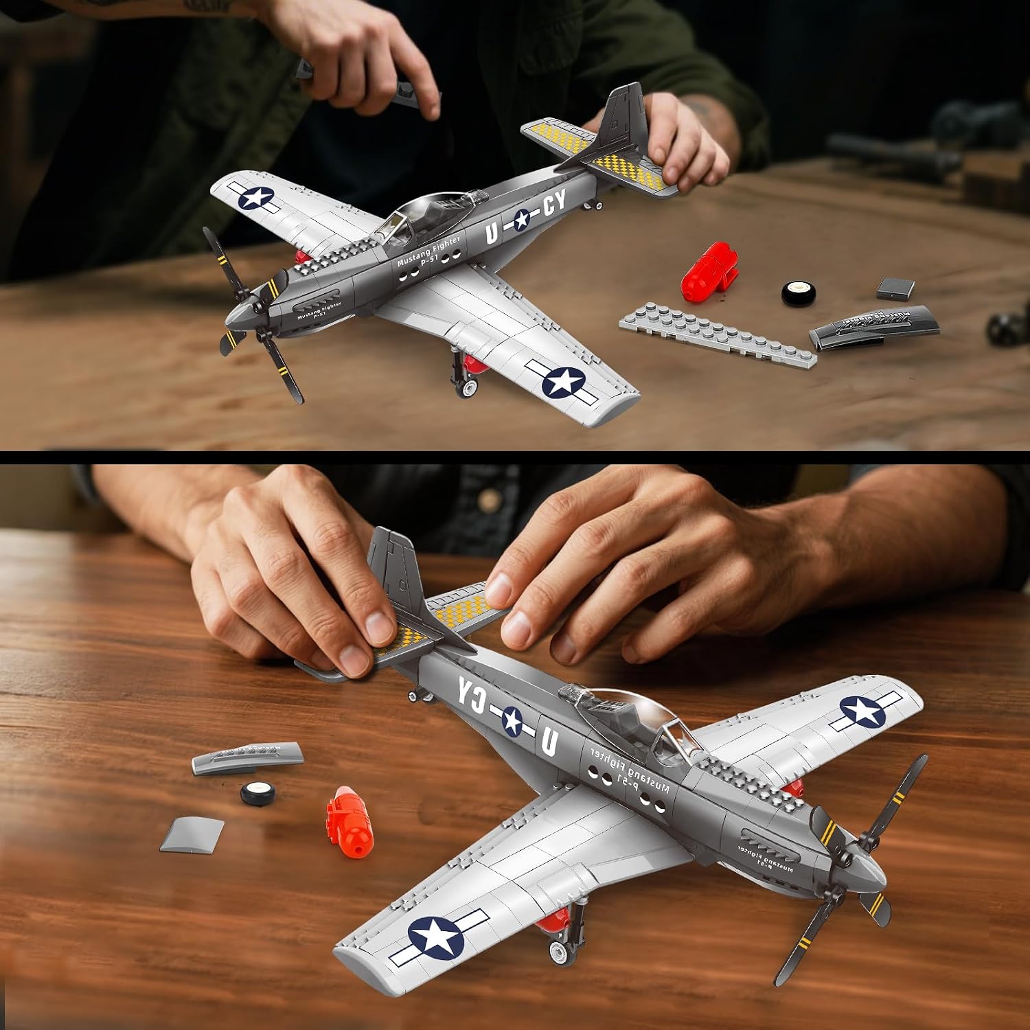 P51 Mustang Fighter Jet Building Set, Compatible with Lego Military Plane | WWII Aircraft Model, Classic Fighter Plane Display Set for Adults