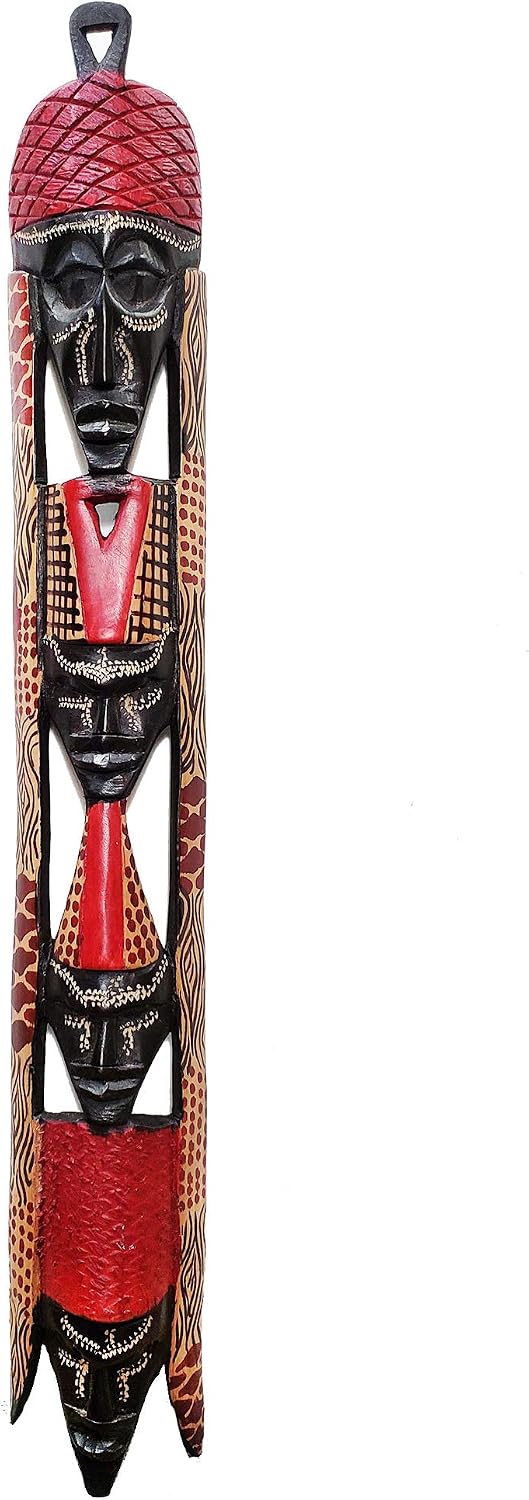 Stoneage Arts African Masks Wall Hanging Art Hand Carving Safari Décor Wall Head Sculpture Wild Animal And Tribal Features Faces Hanging Together
