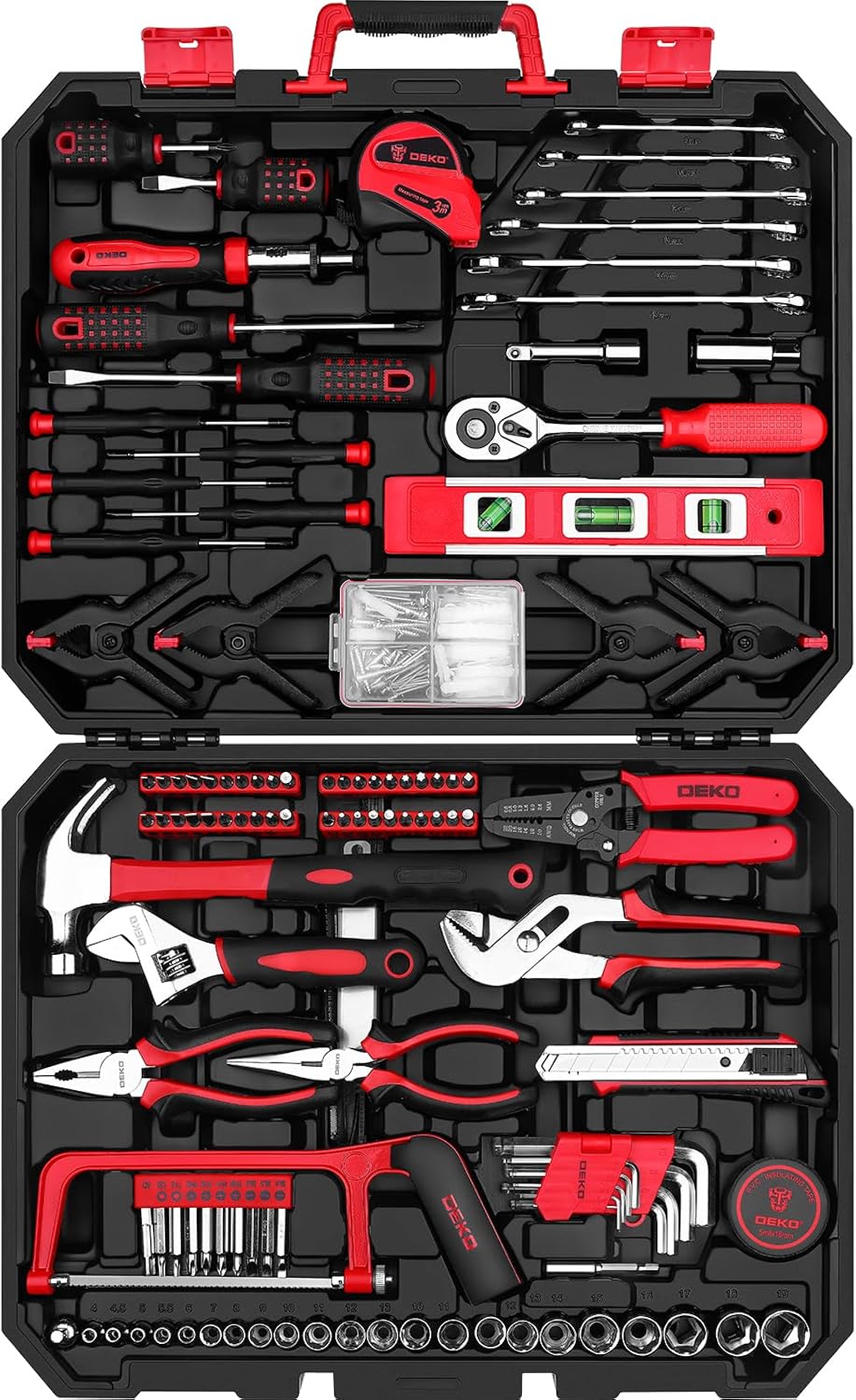 DEKOPRO 228 Piece Socket Wrench Auto Repair Tool Combination Package Mixed Tool Set Hand Tool Kit with Plastic Toolbox Storage Case