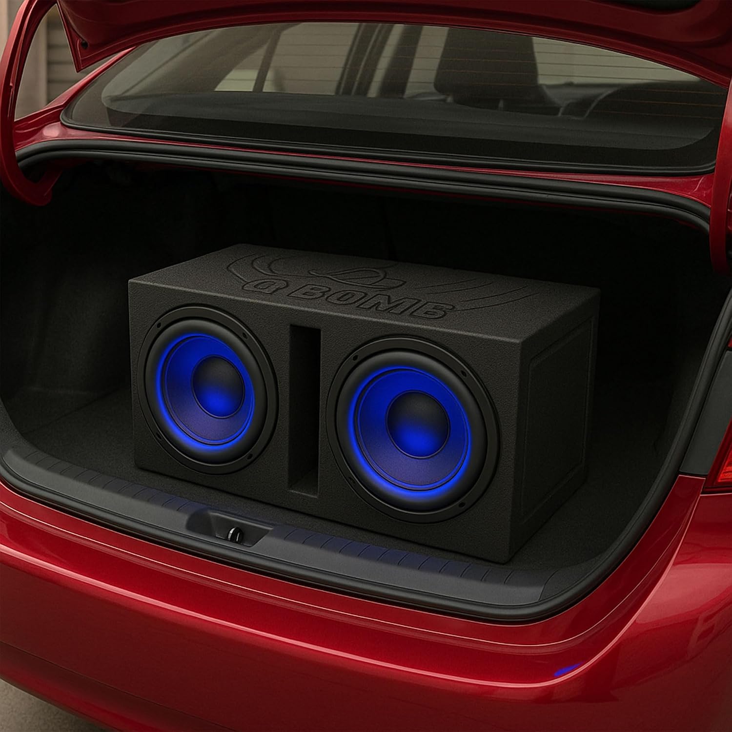 Q Power Q Bomb Series 15" Dual Ported SubwooferSpeaker Enclosure | Vented Sub Box Chamber Design with Black Bed Liner Spray Finish, Car Audio Sound System Accessory