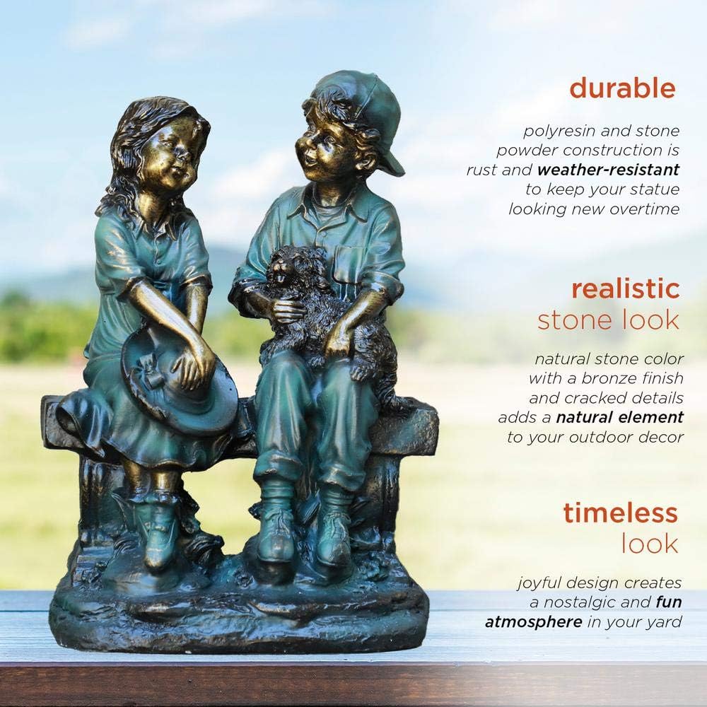 Alpine Corporation 26" Tall Indoor/Outdoor Girl Jumping Over Boy Statue Yard Art Decoration