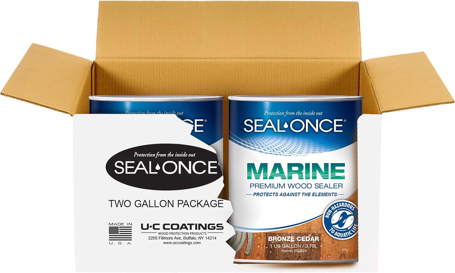SEAL-ONCE Marine Penetrating Wood Sealer and Waterproofer, Clear, 1 Gallon | Waterproofer & Stain, Water-Based, Ultra-low VOC formula, For high-moisture areas