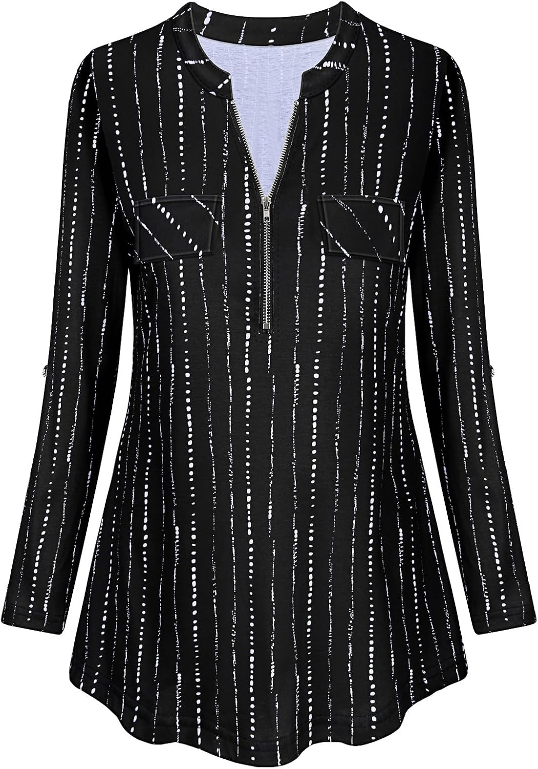 Tanst Sky Womens Casual Long Sleeve Zipped V Neck Plaid Tunic Blouses
