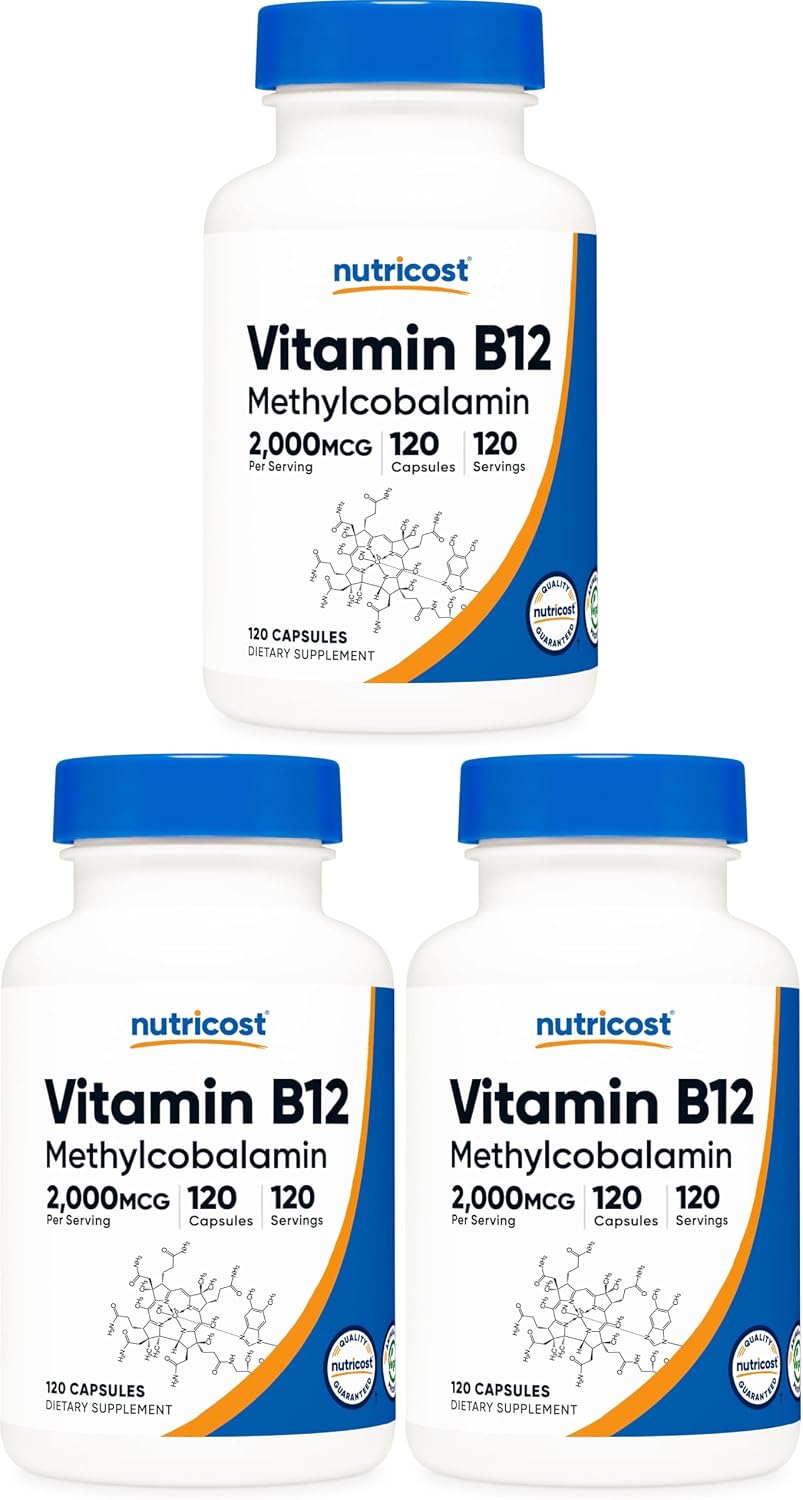 Nutricost Vitamin B12 (Methylcobalamin) 2000mcg, 240 Capsules, Gluten Free | Vegetarian Caps, GMO-Free, B12 Supplement