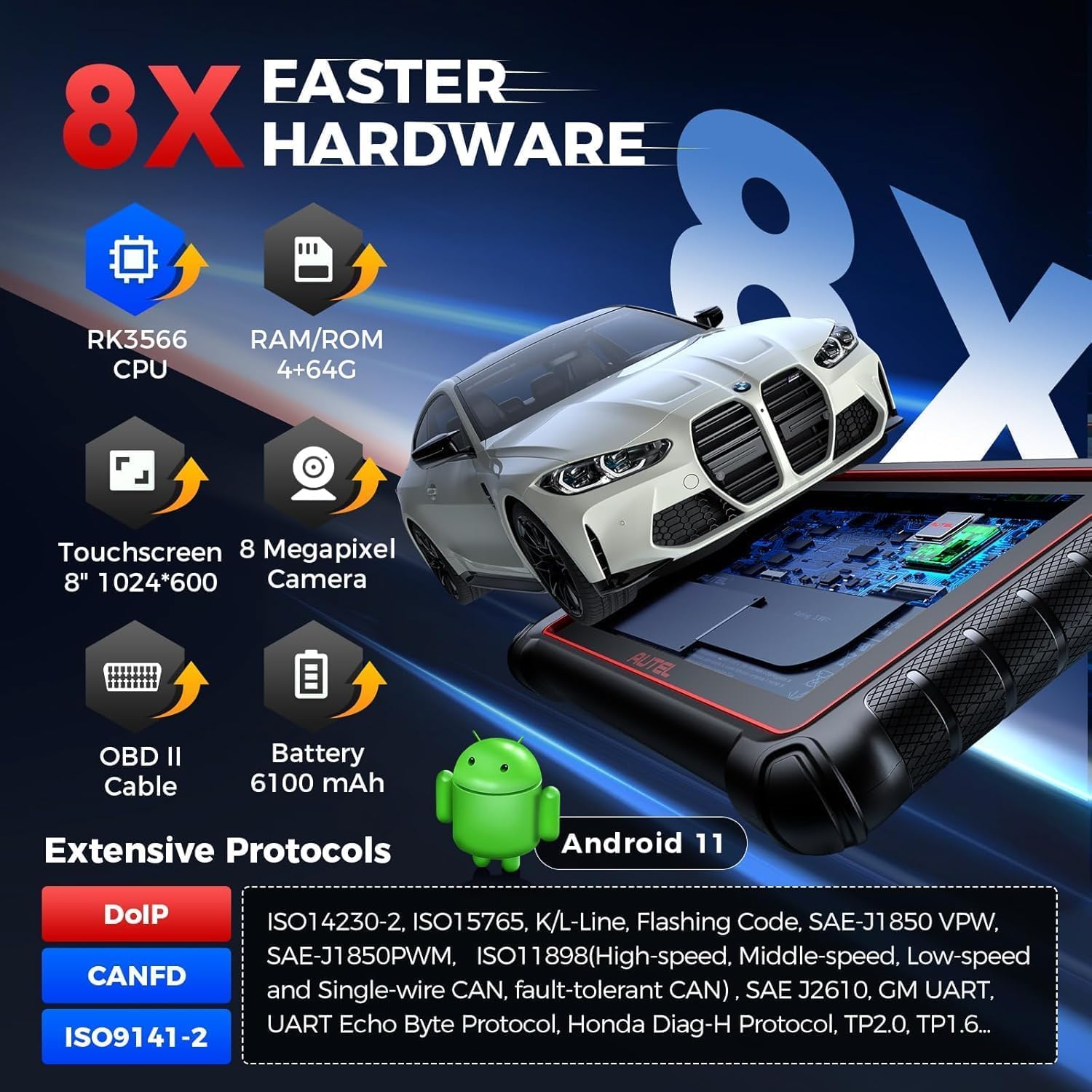 Autel Scanner MaxiCOM MK900: 3000+ Active Tests 40+ Service as MK900-BT | 8 in Up of MK808S MK808BT Pro MX808S