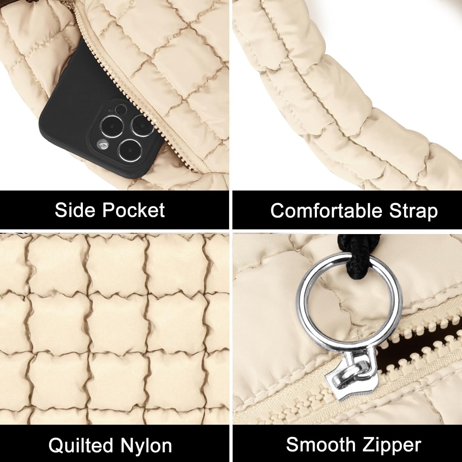 Puffer Tote Bag for Women Large Quilted Puffy Lightweight Carryall Crossbody Tote Bag for Women