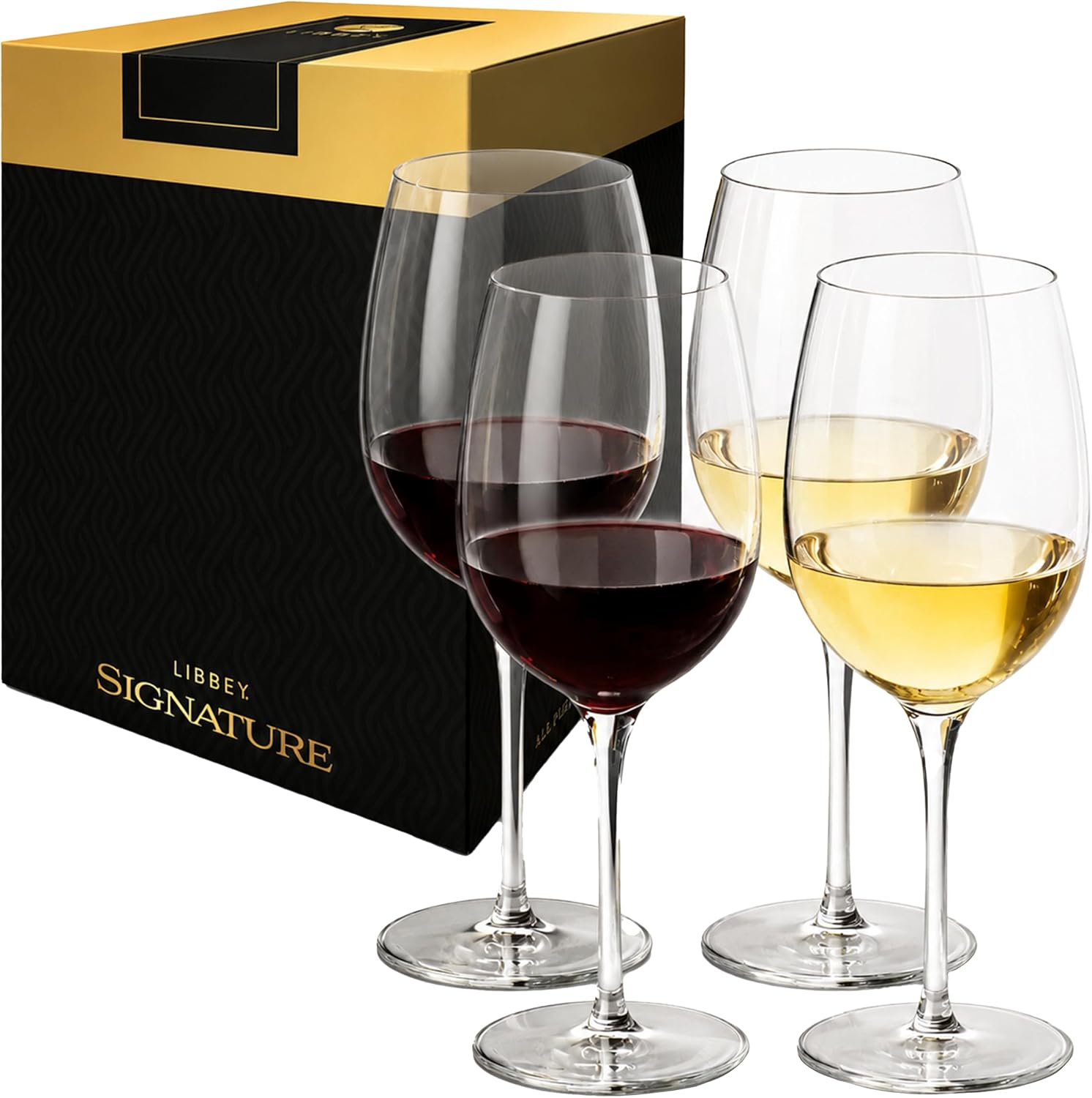 Libbey Signature Kentfield Estate All Purpose Wine Glasses Set of 4, Long Stem Wine Glasses for Red and White Wine, Perfect Glass Goblet Gift Set