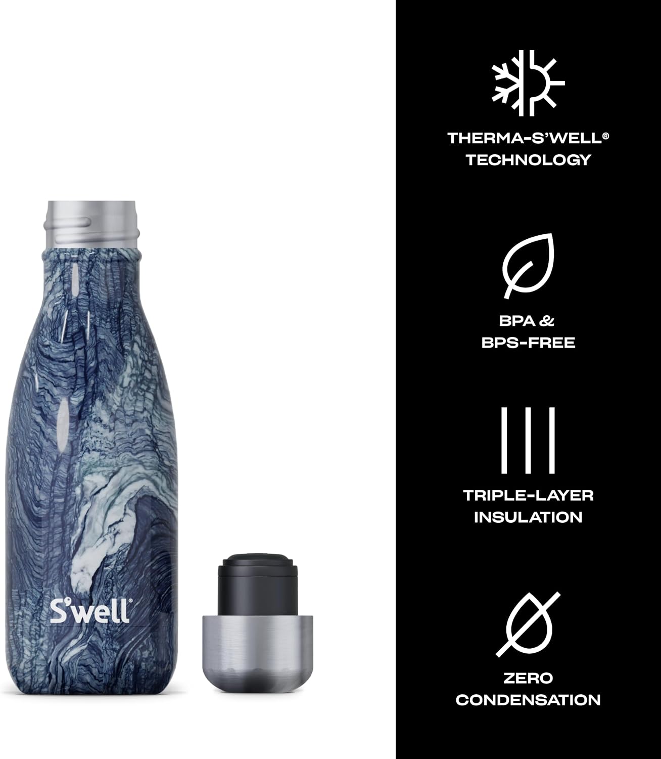 S'well Stainless Steel Water Bottle, 17oz, Blue Suede, Triple-Layered Vacuum Insulated Containers Keeps Drinks Cold for 36 Hours and Hot for 18, BPA Free, Perfect for On the Go