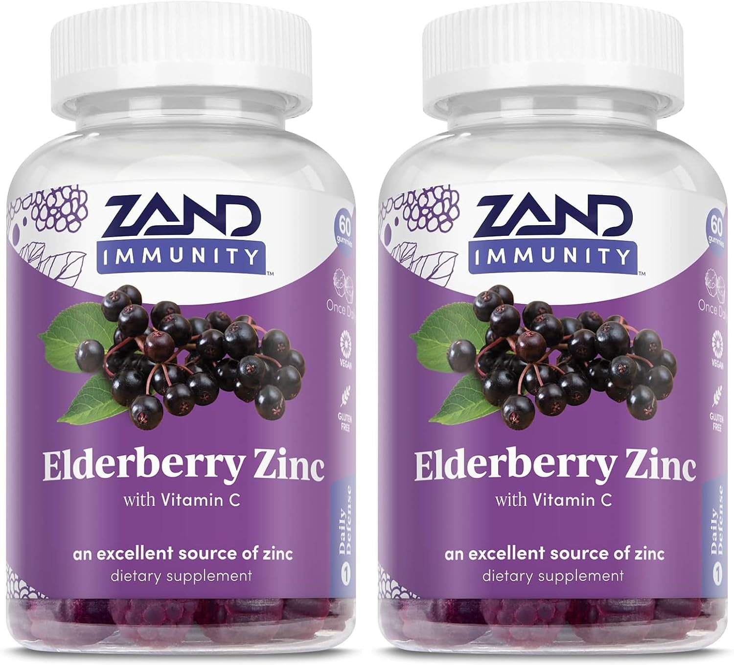 ZAND Elderberry Zinc Immunity Gummies with Vitamin C, Year-Round Immune Support for Children & Adults, 60 Count