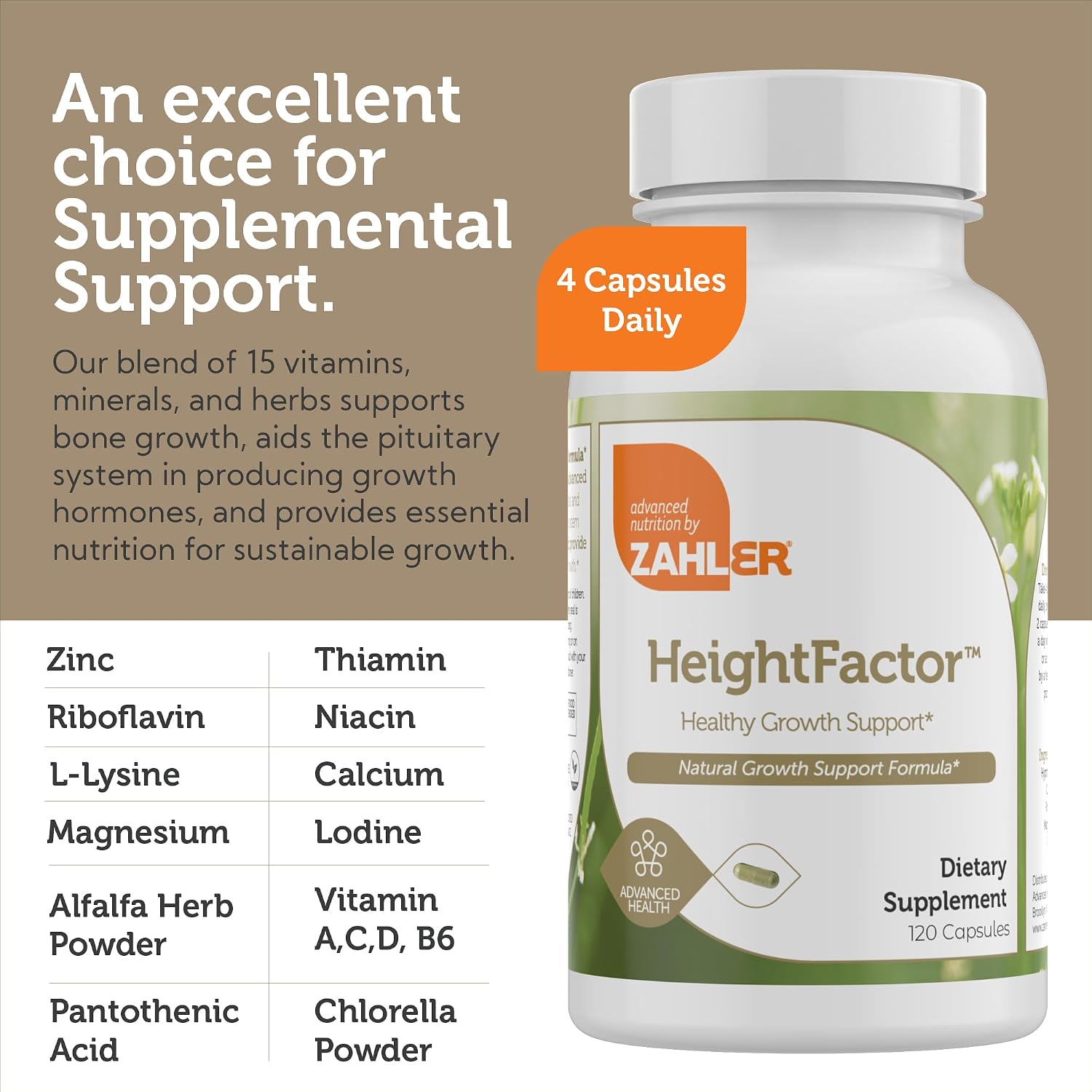 Zahler - Height Factor Healthy Growth Support Vitamin & Mineral Capsules (120 Count) - Kosher Height & Growth Supplement for Kids