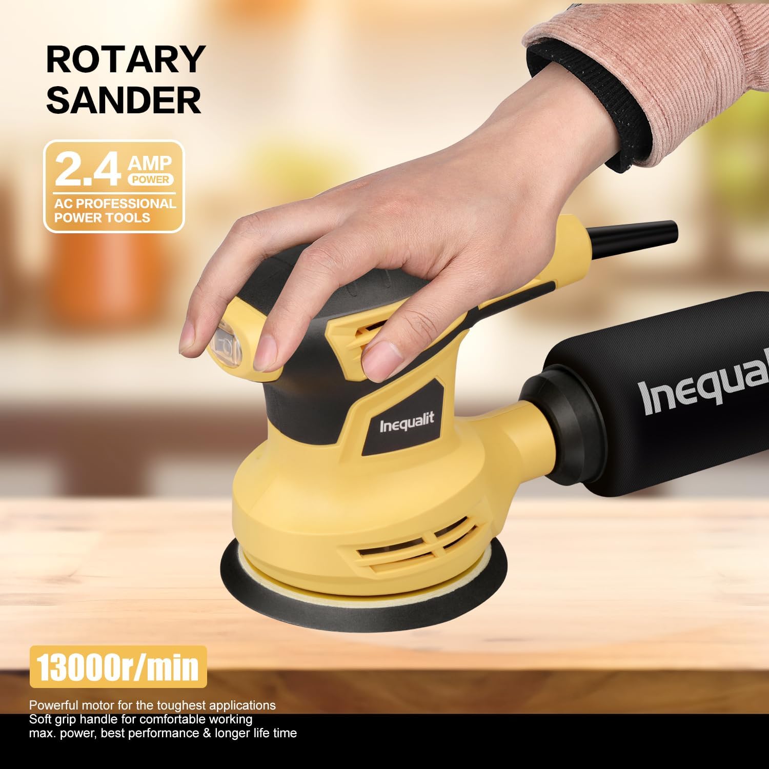 280W Random Orbital Sander Corded 5-inch Electric Palm Sander | 13000 OPM Electric Palm Sander for Woodworking, Sanding & Polishing, 6-Speed, Dust Box