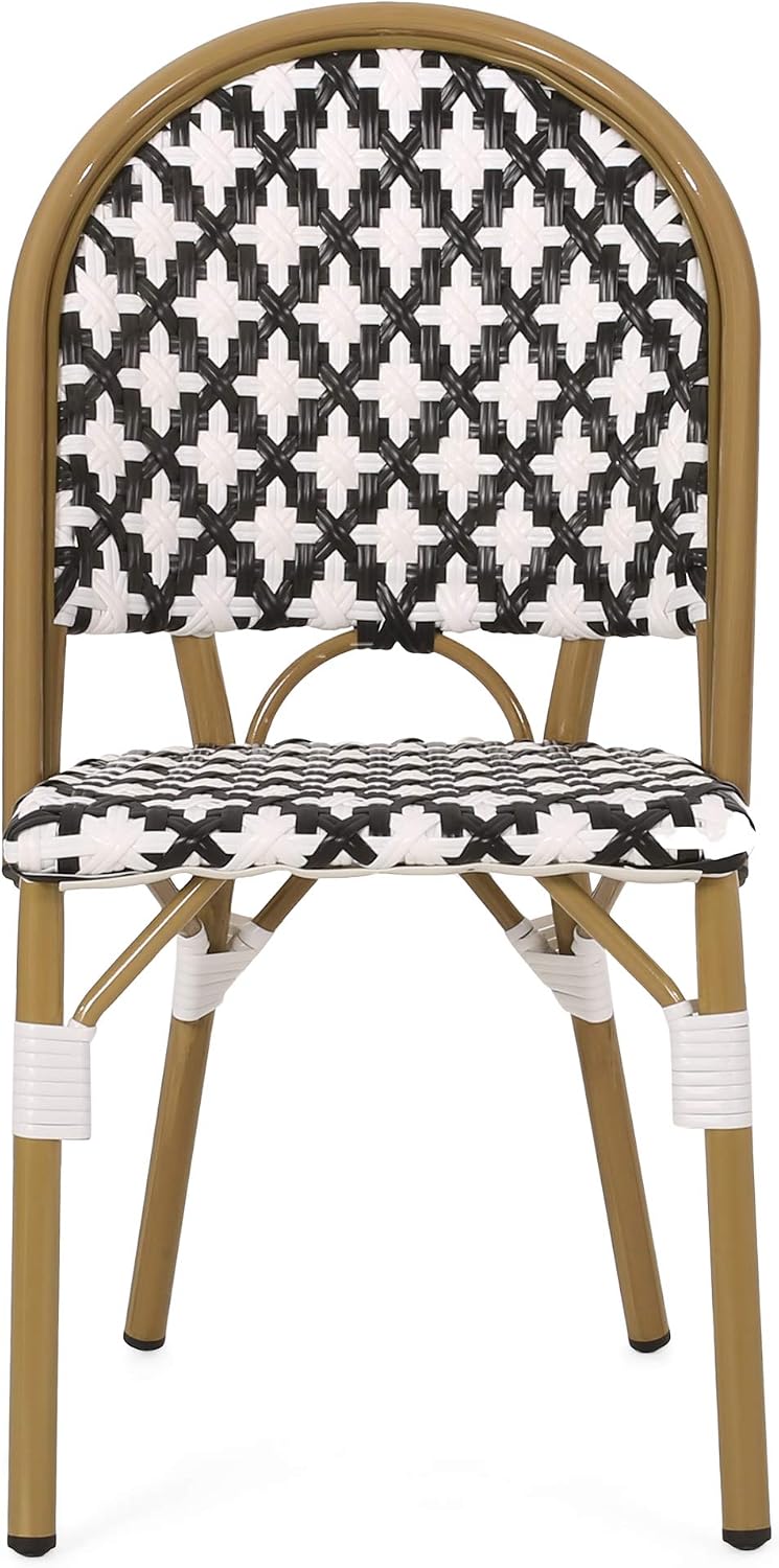 Christopher Knight Home Anastasia Outdoor French Bistro Chair (Set of 2), Black + White + Bamboo Print Finish