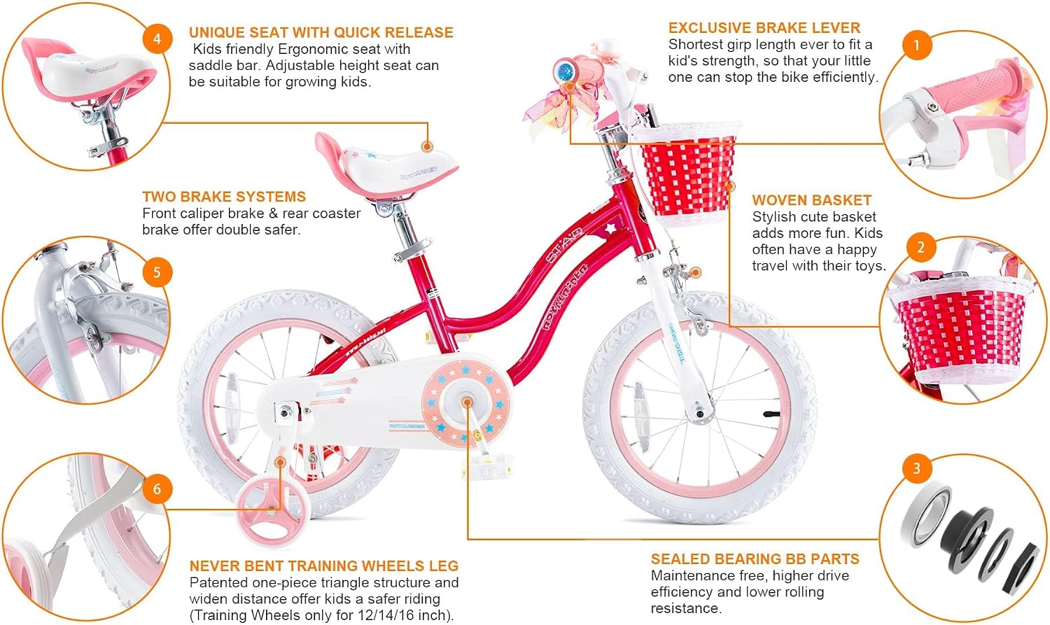 RoyalBaby Girls Bike Classic & EZ Kids Bike, Balance and Pedal Bicycle, 12 14 16 18 20 Inch Toddlers to Big Kids 3-10 Years