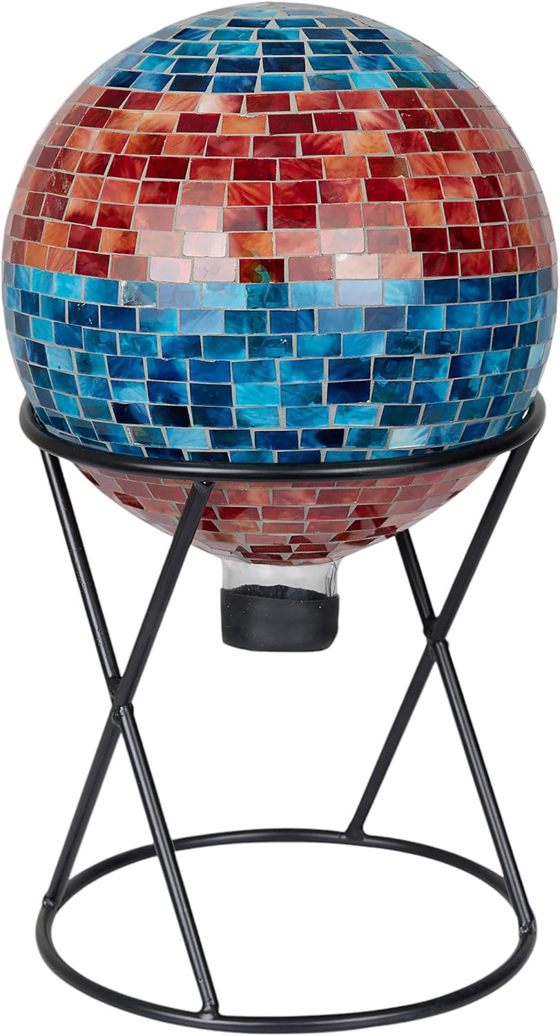 Alpine Corporation 10" Diameter Indoor/Outdoor Glass Mosaic Gazing Globe Yard Decoration, Purple Pearlized Petals Design