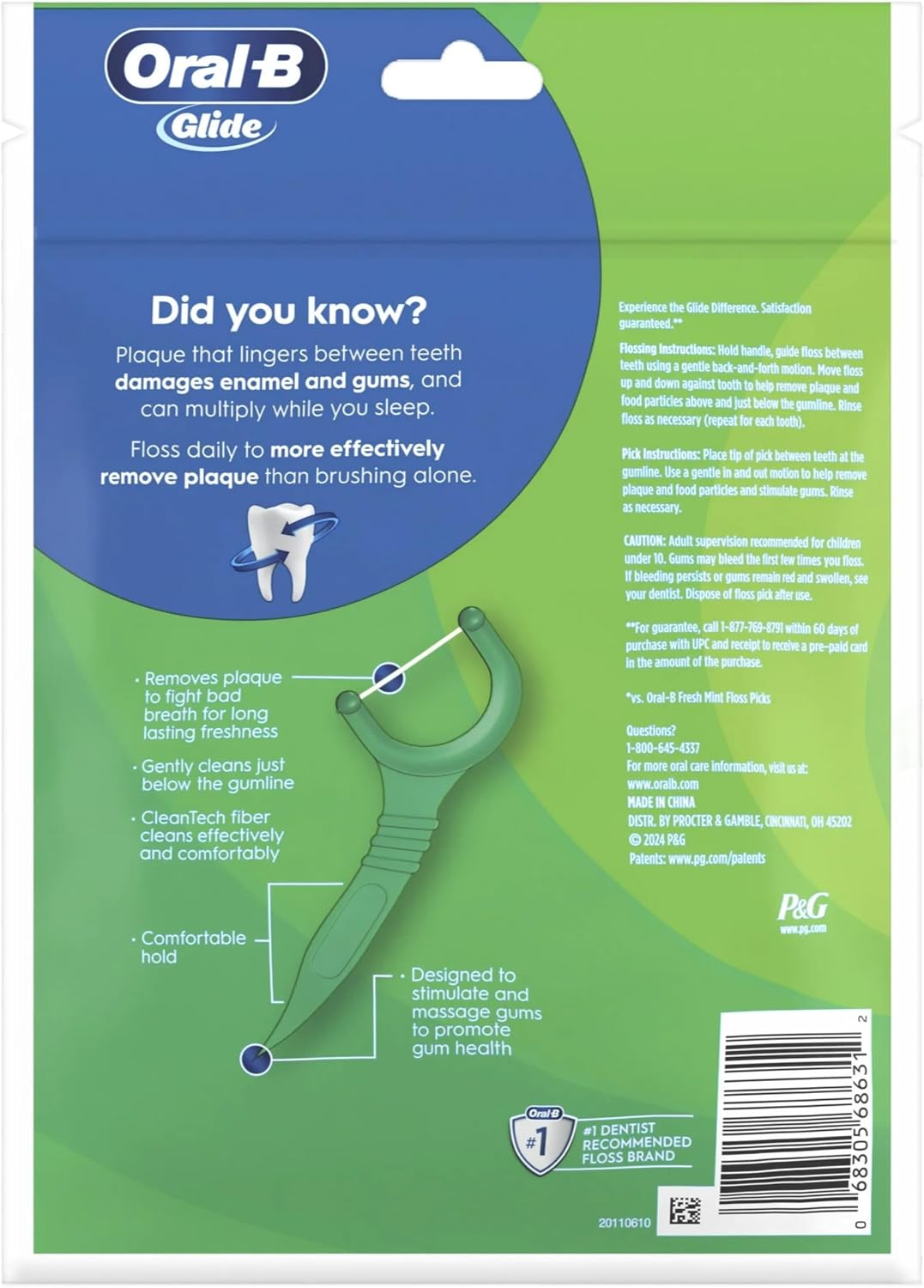 Oral-B Complete Glide Dental Floss Picks Plus Scope Outlast, Long Lasting Mint, 75 Dental Floss Picks, (12-Pack)