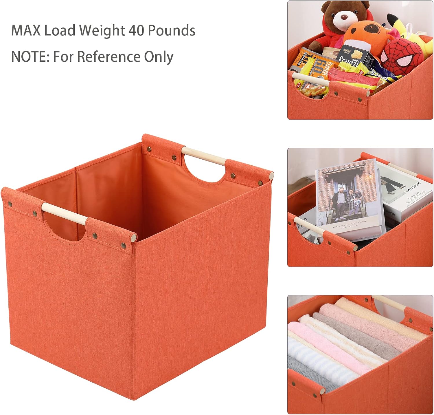 HOONEX Large Collapsible Storage Bins, Linen Fabric, 2 Pack, Storage Baskets with Wooden Carry Handles and Sturdy Heavy Cardboard, for Home, Office